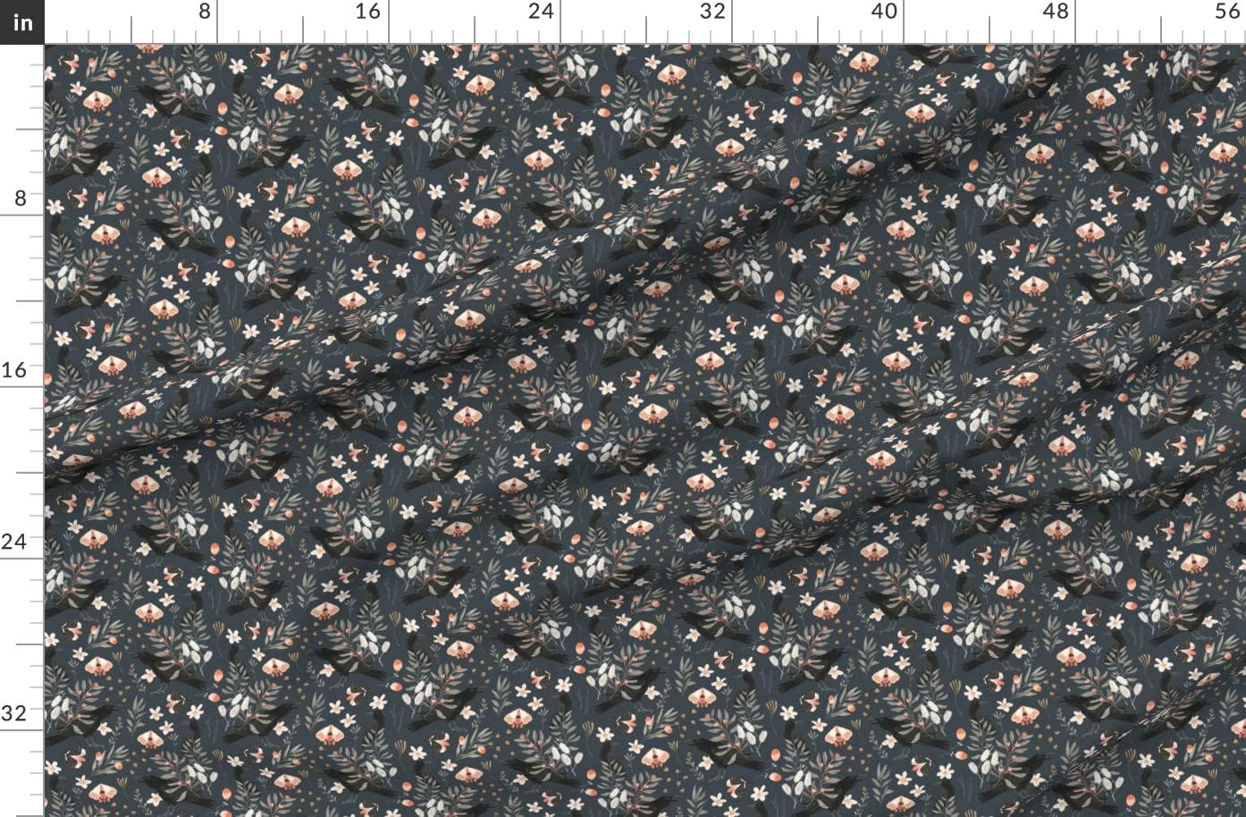 Spoonflower Fabric - Black Crows Butterflies Butterfly Floral Deep Blue Charcoal Gray Burnt Printed on Organic Cotton Sateen Fabric by The Yard - Sewing Quilting Apparel Home Decor