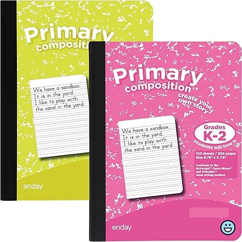 Enday Cuaderno de composición primaria K-2, libro de composición a rayas primarias, cuaderno de composición primaria para niños, cuaderno de 100