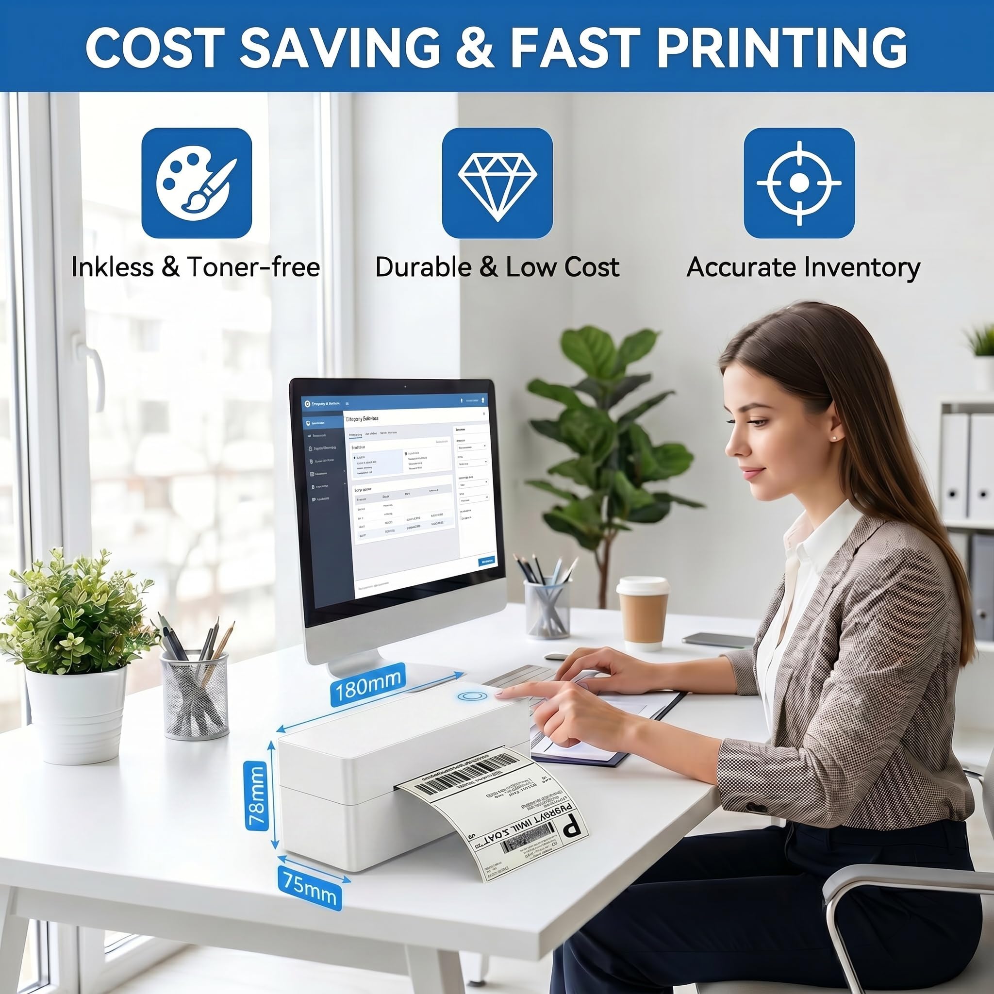Stampante Etichette Termica 4x6 con Supporto – Bluetooth e USB, Senza Inchiostro – Include Chiavetta USB Driver