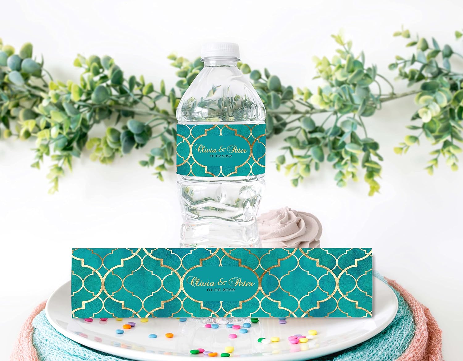 Darling Souvenir Water Bottle Labels - Quarter Foil Print, Print, Easy to Use Party Supplies - Personalized Save The Date Stickers for Water Bottle Ideal Engagement Party, Wedding, Birthday Party