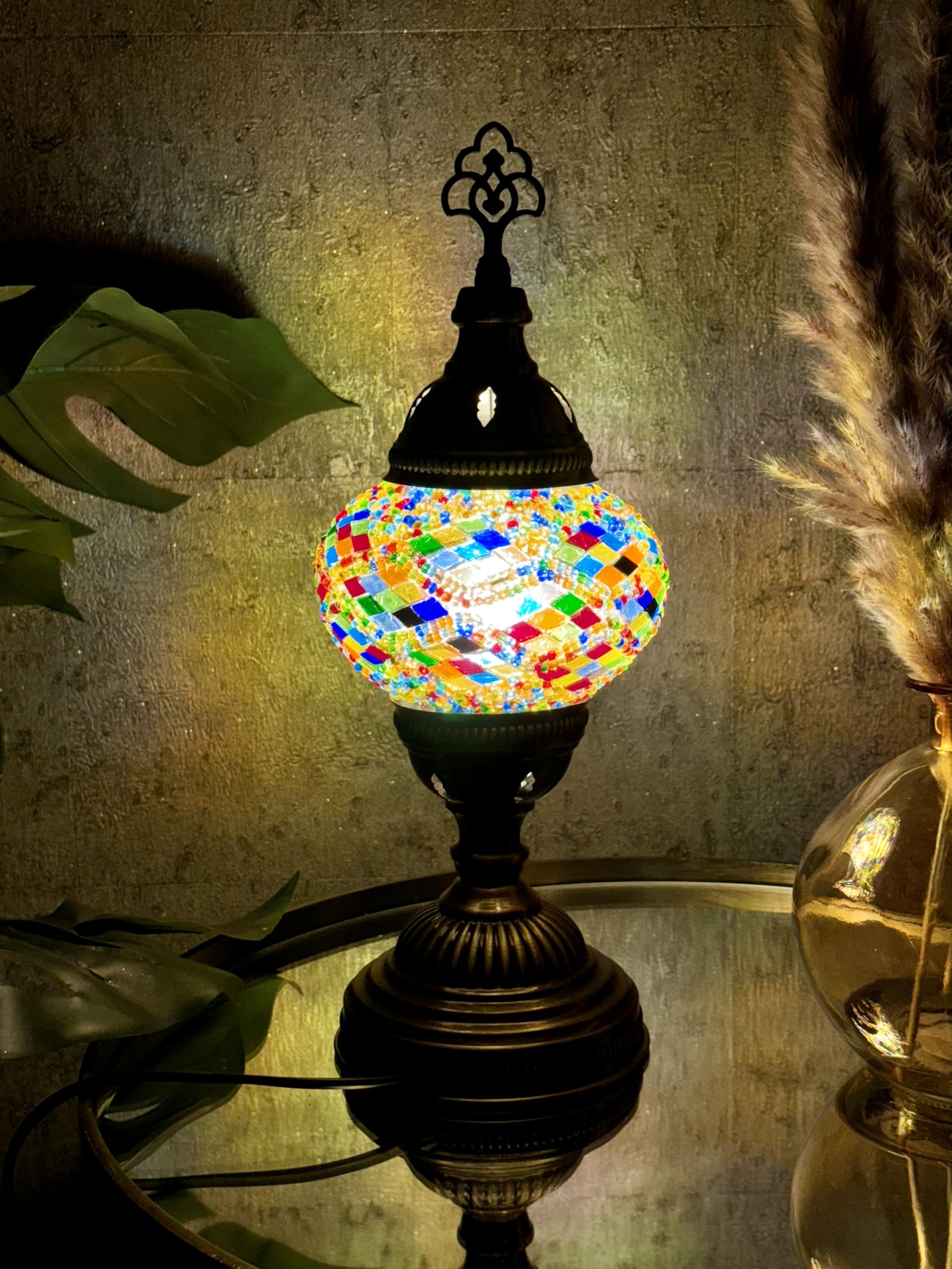 Lightza New Handmade Multi Color Turkish Moroccan Mosaic Table Lamp (Multi Coloured 11) โ image 1
