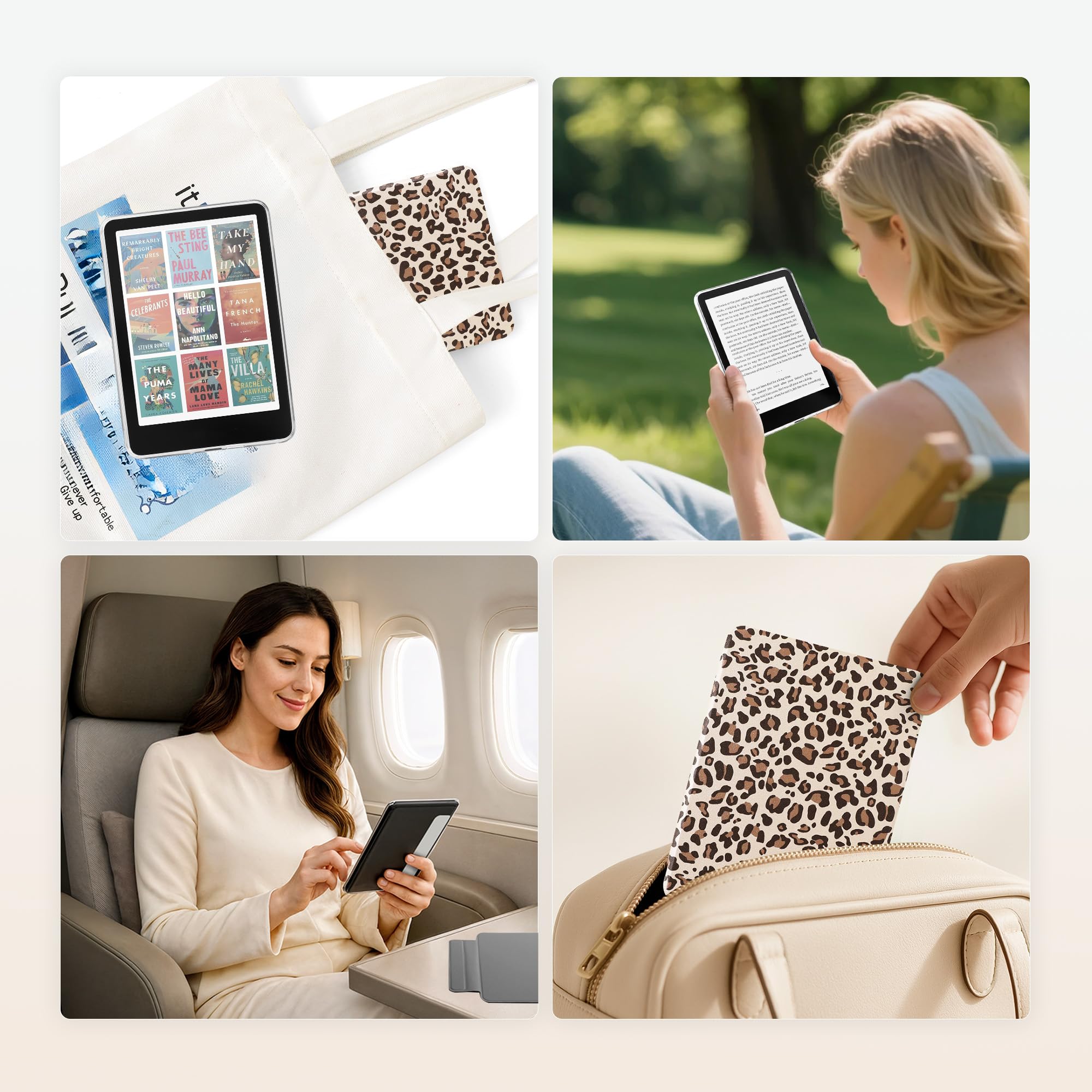 SESENSE Odłączane magnetyczne etui do Kindle Paperwhite 12. generacji 2024 i Kindle Colorsoft Signature Edition, smukłe etui z PU z automatycznym budzeniem/uśpieniem, lampart