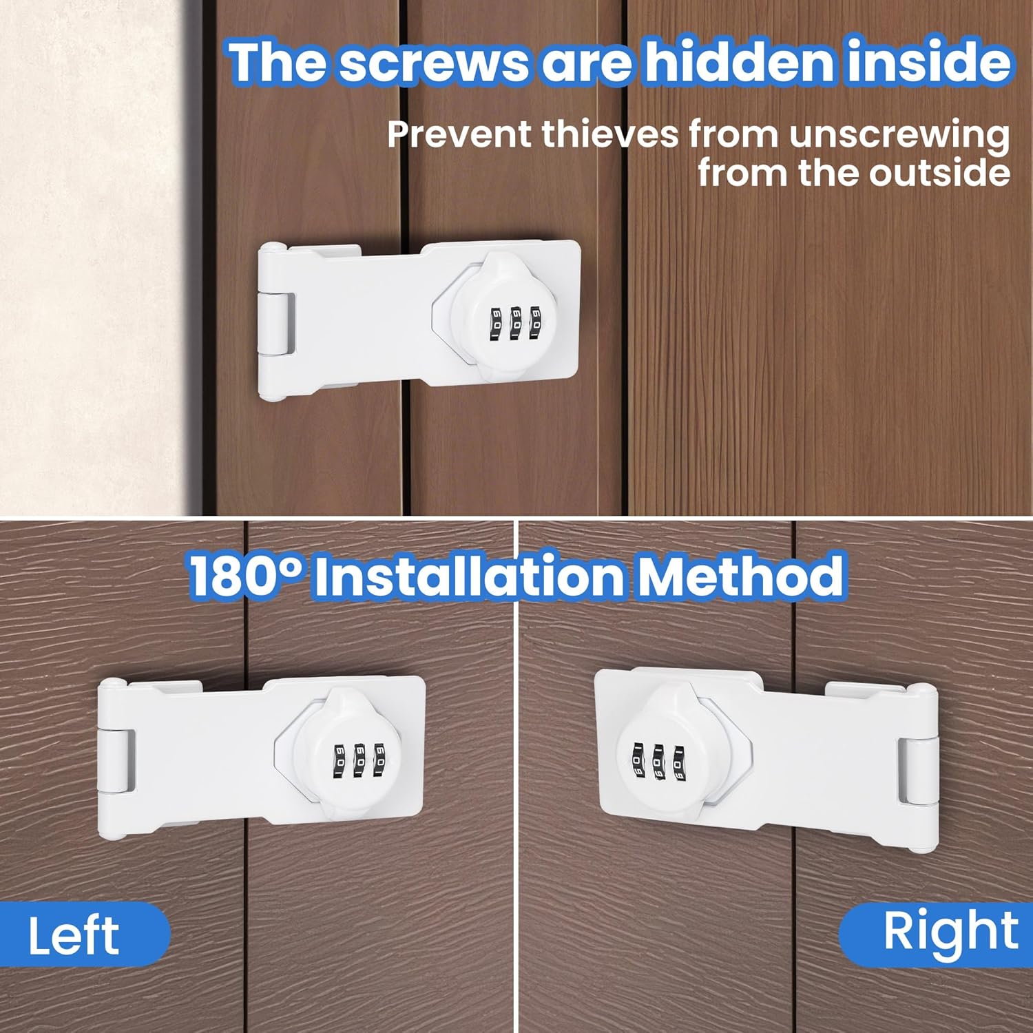 Keyless Cabinet Lock with Combination Code - 3-Digit Password Hasp Latch Lock for Drawers, Bifold Closet Door and Double Sided Door (White, 4.5 Inch, 4 Pack)