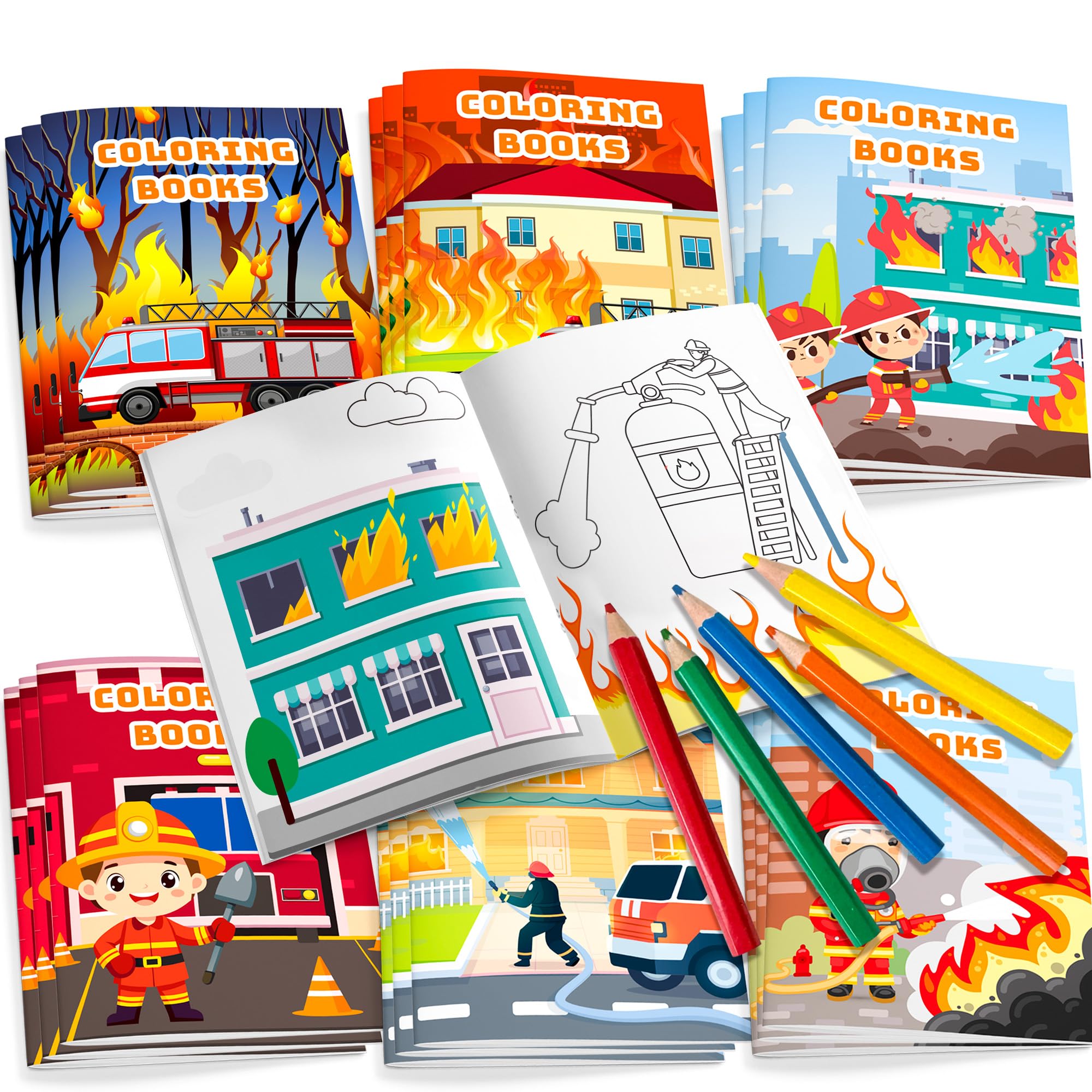 Fire Truck Coloring Book, 24 Pcs Fire Fighter Coloring Book Firetruck Coloring Book for Kids Fireman Coloring Book & 12 Pcs Firefighter Party Color