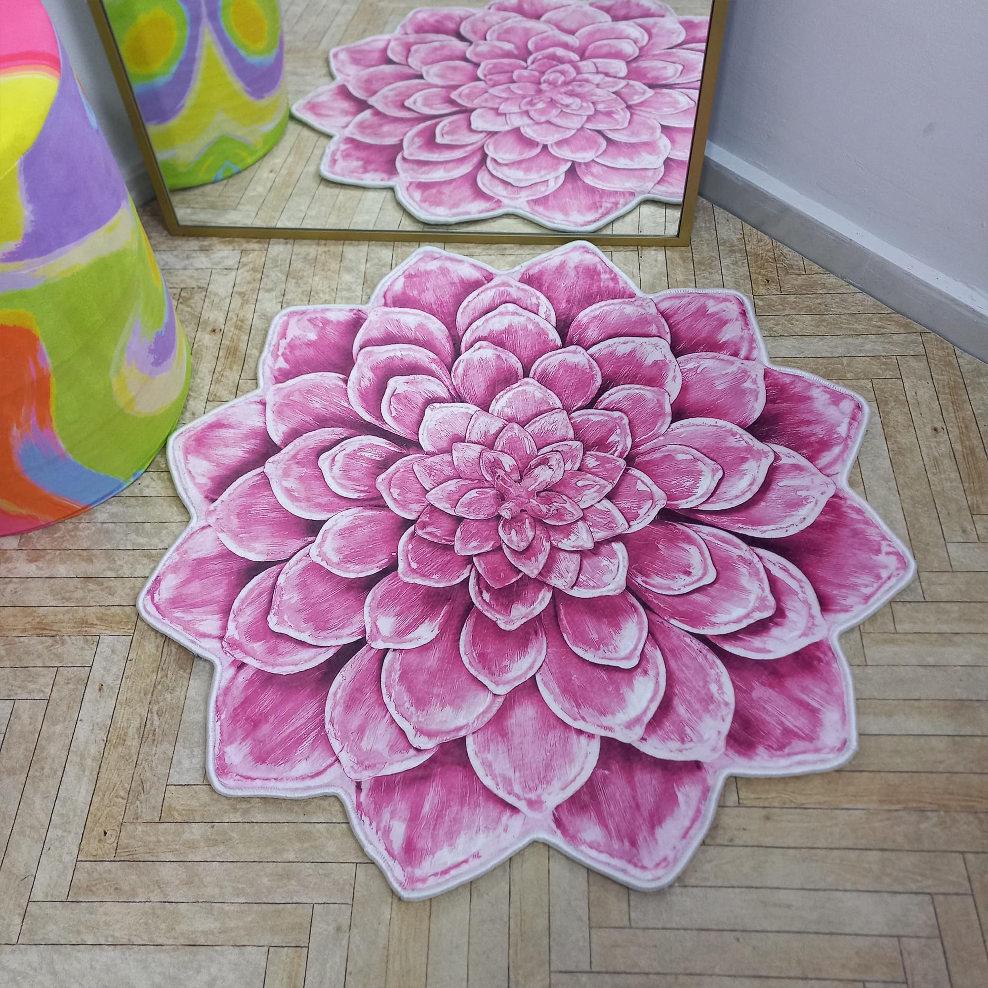 Tappeto a forma di loto rosa in morbido peluche tappeto floreale carino design floreale pastello lavabile antiscivolo tappetino per camera da letto, soggiorno, meditazione, area yoga, 150 x
