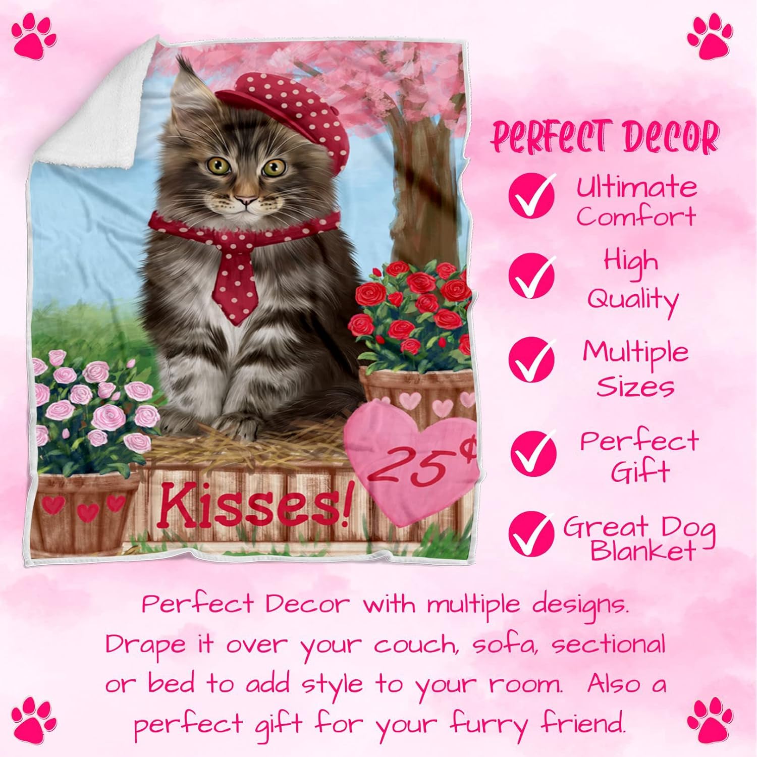 Rosie 25 Cent Kisses Maine Coon Cat Blanket - Lightweight Soft Cozy and Durable Bed Blanket - Animal Theme Fuzzy Blanket for Sofa Couch BLNKT61366 (50x60 Woven)