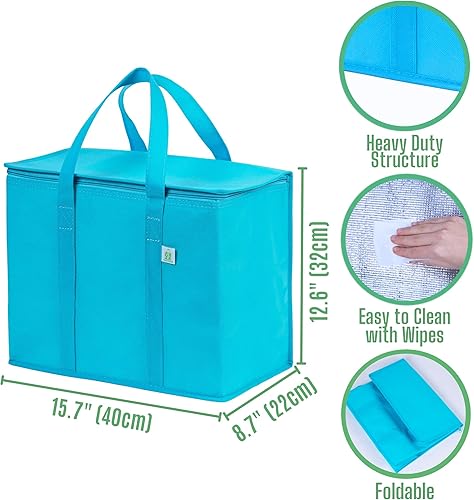 Miniatura 4 de VENO Paquete de 3 bolsas enfriadoras y bolsas aisladas para entrega de alimentos, hielera plegable, bolsas de compras reutilizables para comestibles