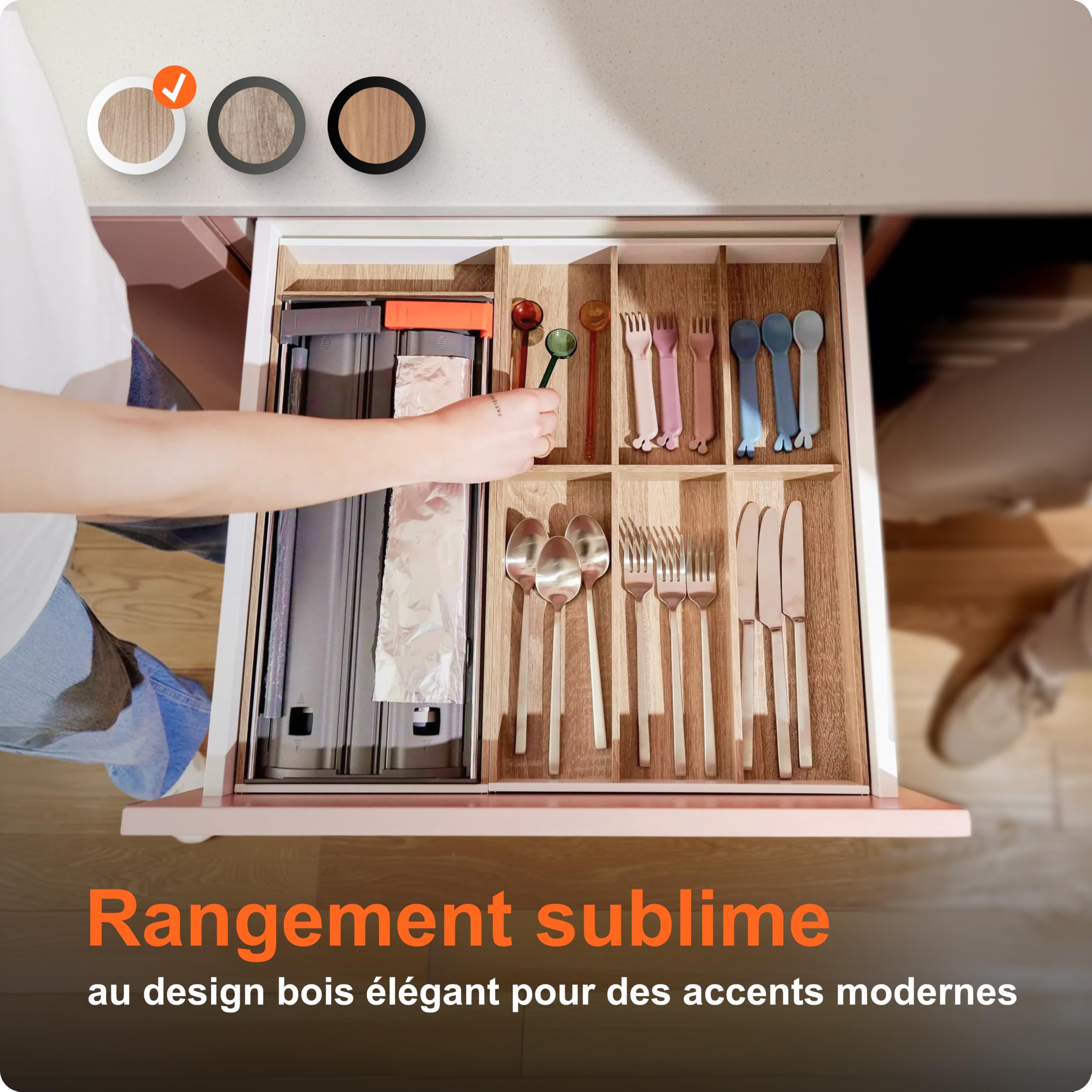 blum AMBIA-LINE range-couverts | organiseur de tiroir premium pour cuisines et meubles modernes | trie et range couverts avec clarté | avec pieds antidérapants | 47 × 30 × 5 cm | Chêne Bardolino