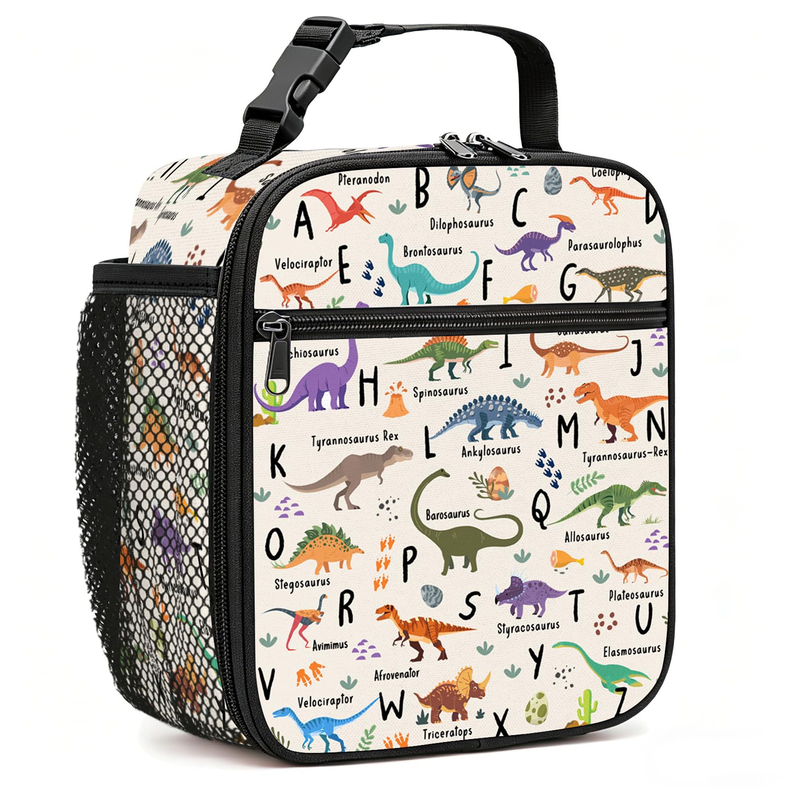 Yasrlvun Dinosaur Insulated Lunch Bag for Women Men, Adult Kids Lunch Bag Reusable Leakproof Portable Lunchbag for Work Office School Picnic(White