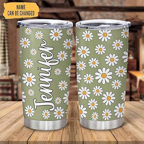 Miniatura 10 de Hyturtle Regalos personalizados para los amantes de las margaritas, cumpleaños o Navidad, vaso de acero inoxidable con nombre personalizado, 20