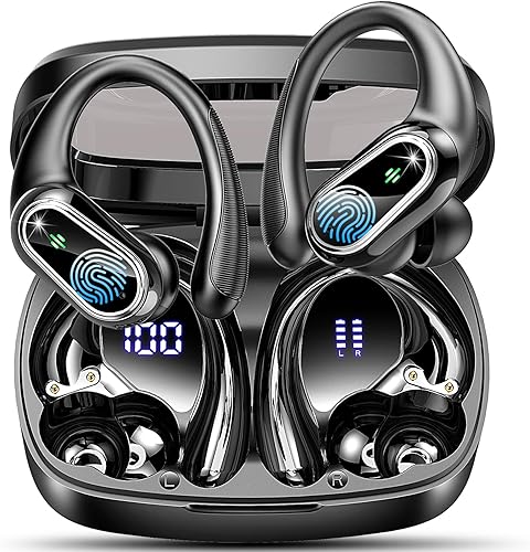 Auriculares inalámbricos, auriculares deportivos Bluetooth 5.3 con ganchos para los oídos, auriculares inalámbricos intrauditivos con graves