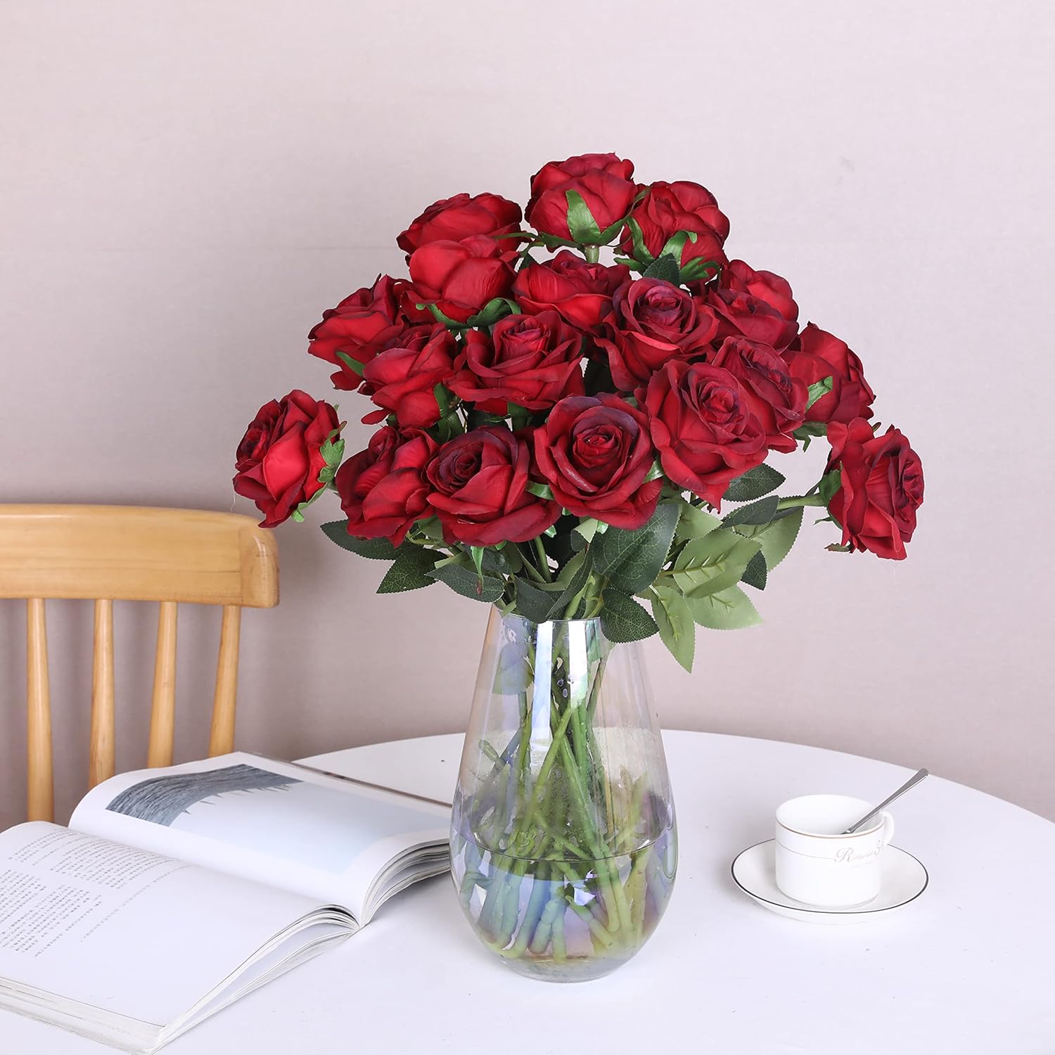 JUSTOYOU 10Pcs Artificial Roses Flowers, Realistic Blossom Roses, Real Touch Silk Rose, Single Fake Flower Long Stem Bouquets for Home Wedding Party Decoration (10Pcs, Wine Red) - Image 3