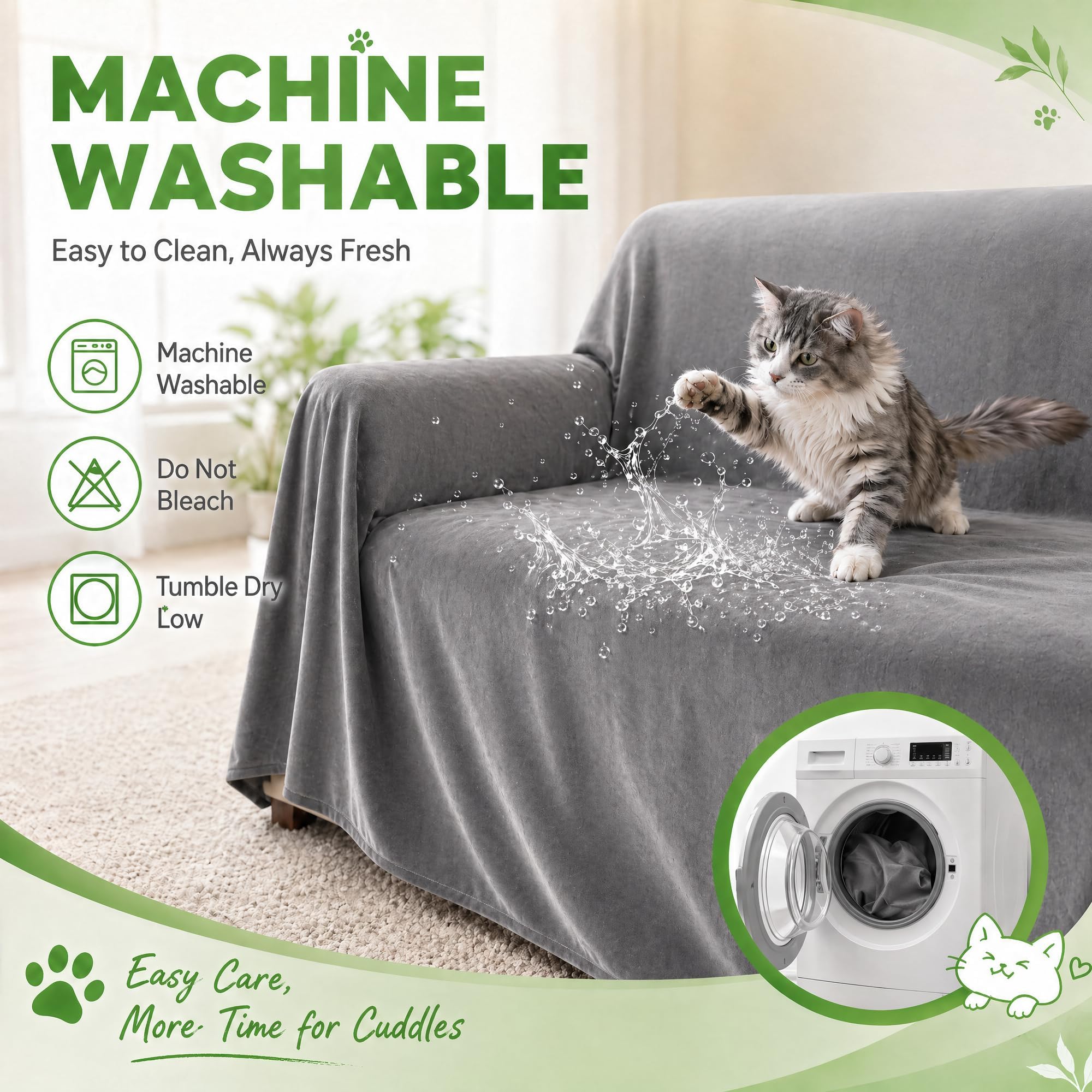 Loiion Protection Canapé Chat Anti Griffe Couvre Canapé 3 Place Impermeable Antidérapante Gris 340x180cm