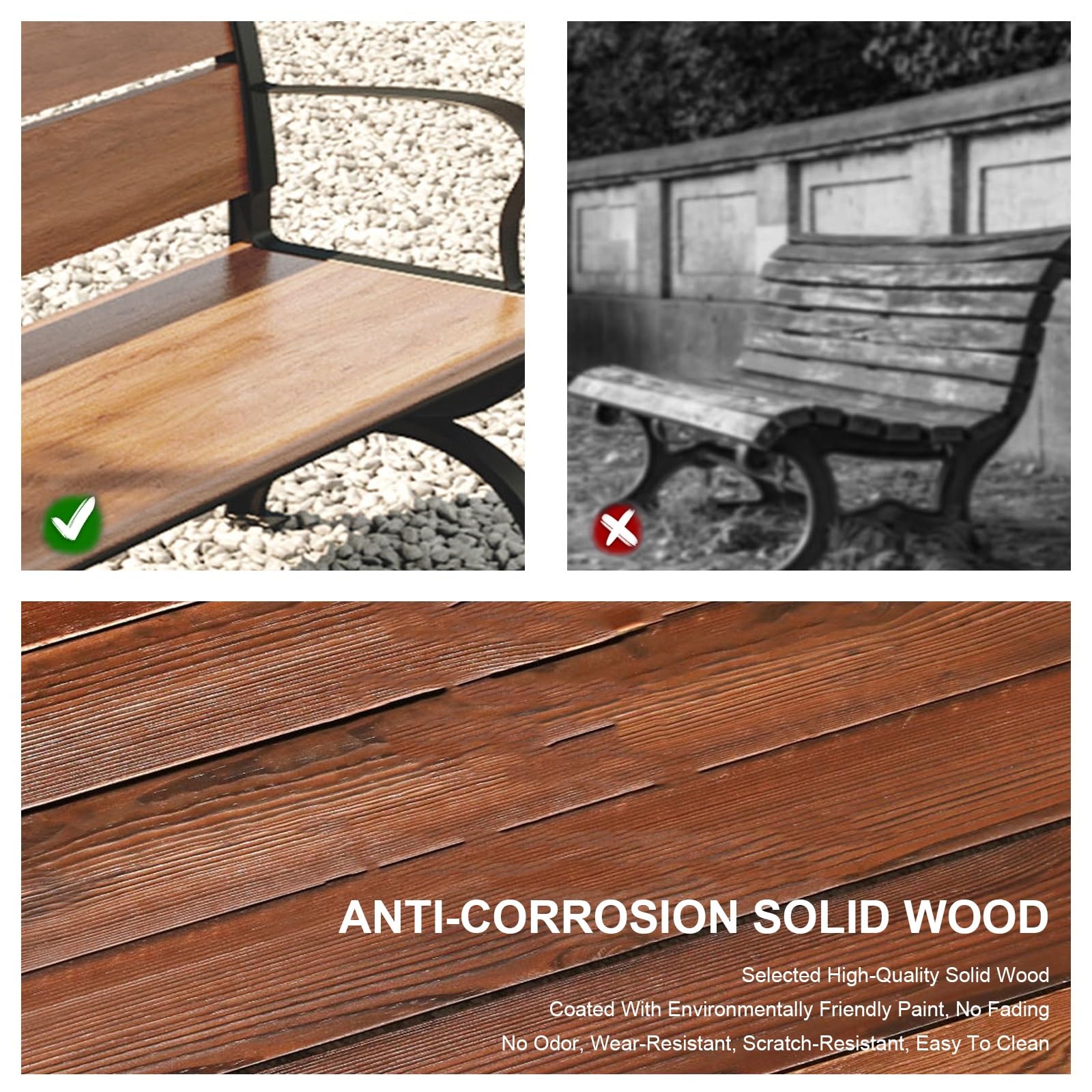 Panche da Giardino per 2-3 Adulti, Panchina da Esterno, Carico Massimo 300 kg, Panchine da Esterno per Cortile, Veranda, Prato, Cortile(Brown,180cm/71in)