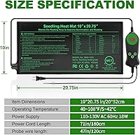 Vista 6 de Tapete térmico de plántulas con controlador de temperatura integrado (paquete de 2), almohadilla térmica de plantas de 10 x 20.75 pulgadas