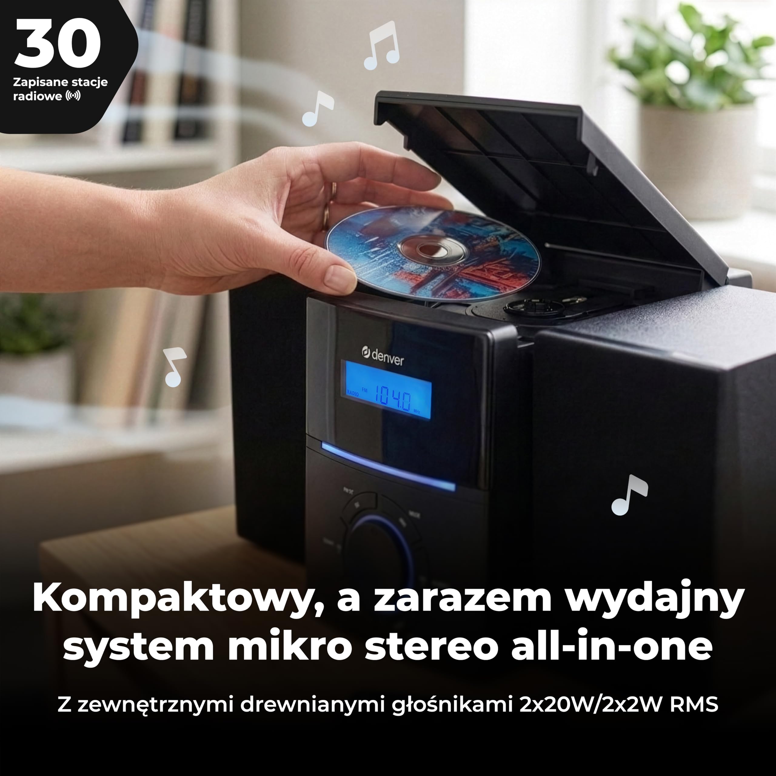 Denver MCA-240 Micro HiFi System – odtwarzacz CD, radio FM, złącze AUX – funkcja podwójnego alarmu i pilot zdalnego sterowania – kompaktowy system stereo z CD | moc 2 x 20 W