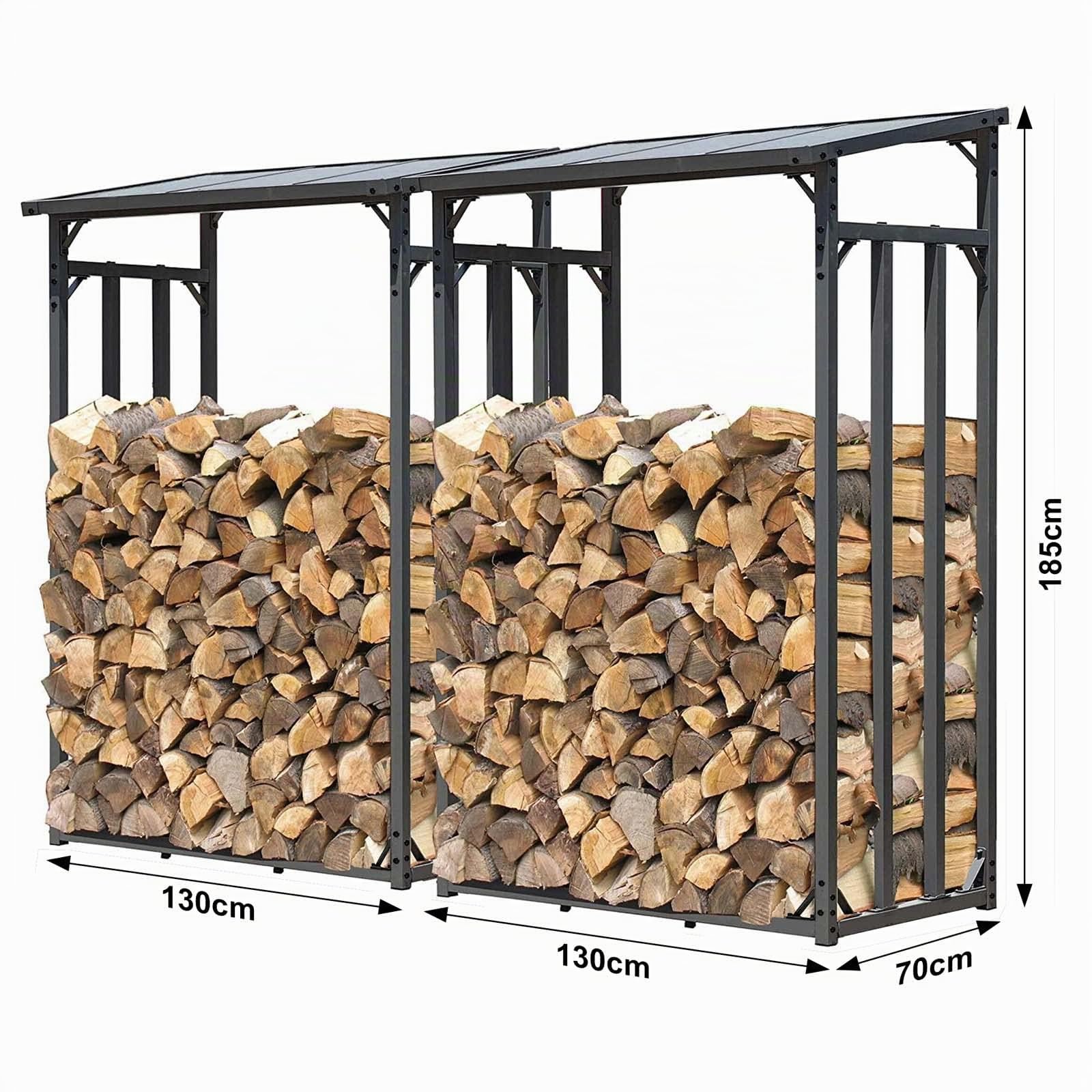 Leñero de Exterior hasta 1500 kg de 133 x 83 x 185 cm Estante leña Chimenea en Acero con Recubrimiento en Polvo Techo Inclinado Ideal para Proteger y organizar leña en Exteriores