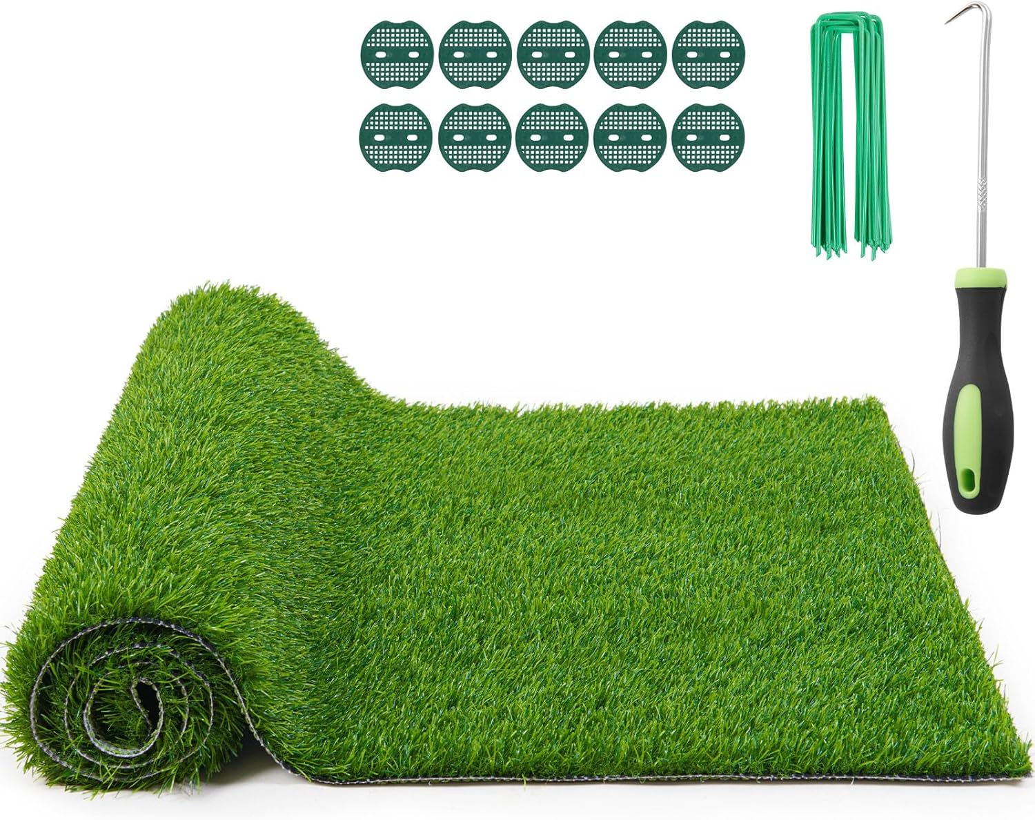 Realistic Artificial Grass Rug Indoor Outdoor: Fake Grass Turf with Drainage Holes