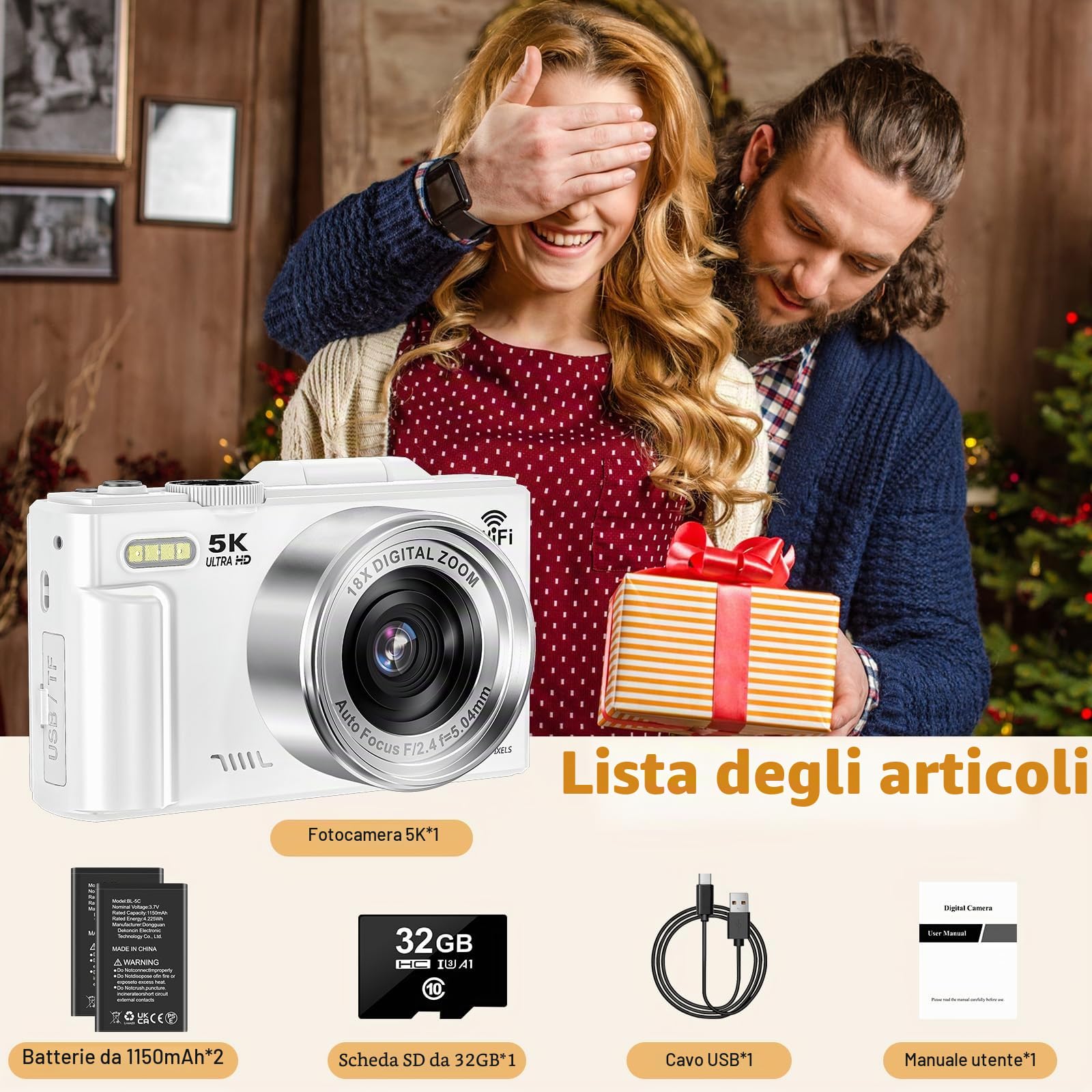 Fotocamera digitale 5K – WiFi 75 MP fotocamera per fotografia – fotocamera UHD Vlogging per YouTube con schermo 3 pollici 180 ° Flip Screen – Autofocus Compact Video Travel Camara con zoom 18X, scheda