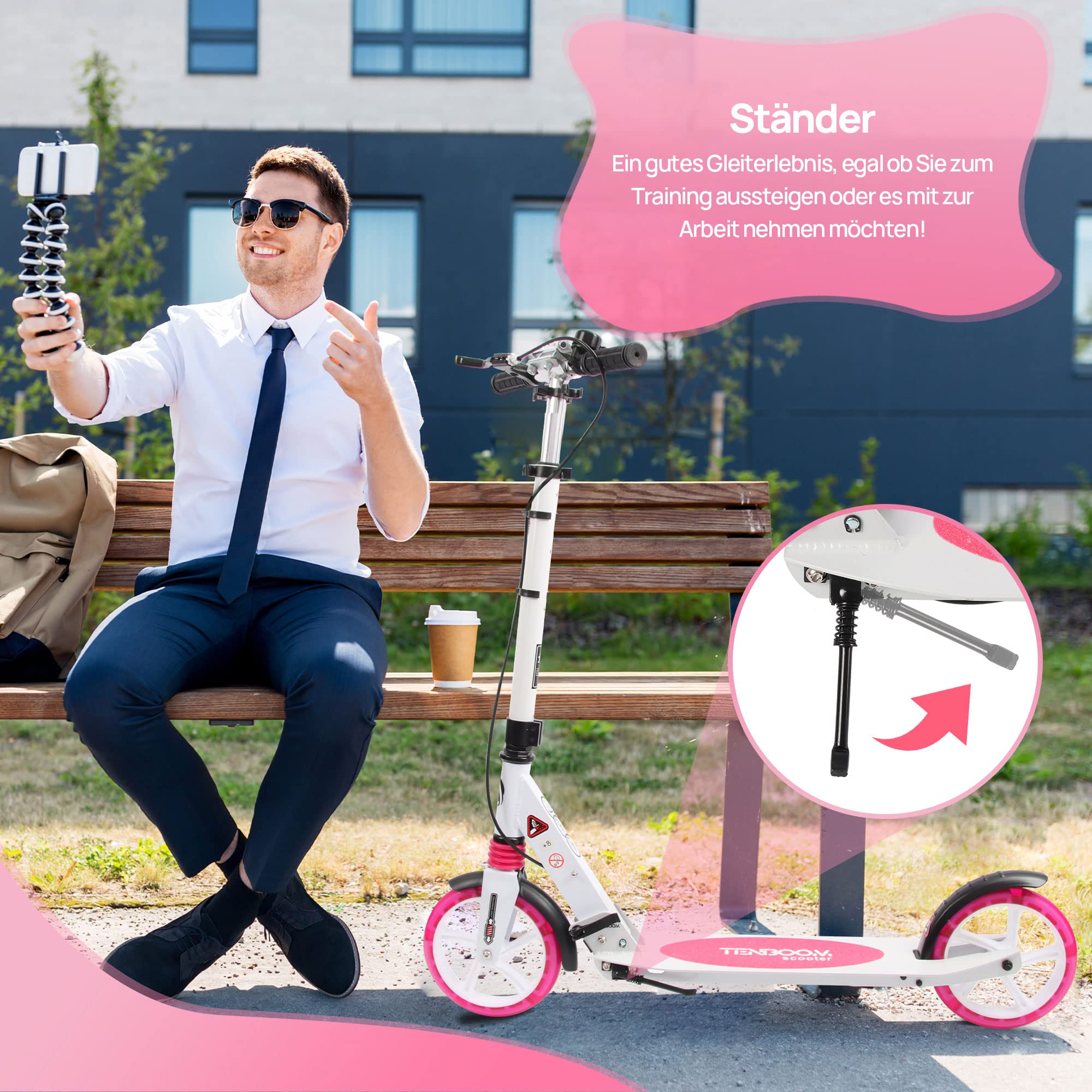 TENBOOM Scooter voor kinderen van 10 jaar, voor volwassenen, 2 remmen, wielen van 200 mm, aluminium step, citystep, step, in hoogte verstelbaar