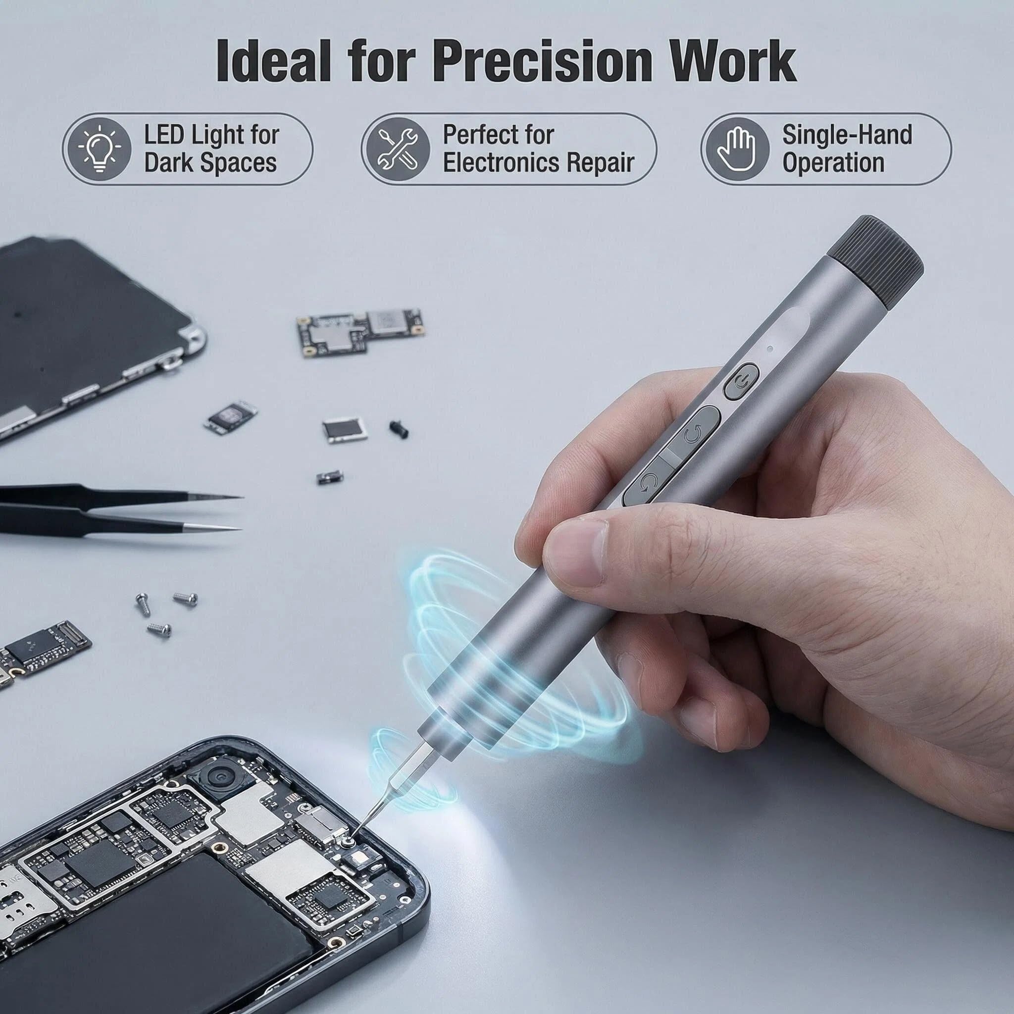 Juego de destornilladores eléctricos de precisión, puntas magnéticas 127 en 1, USB C recargable, luz LED, modos manuales y eléctricos, kit de herramientas de reparación portátil inalámbrico