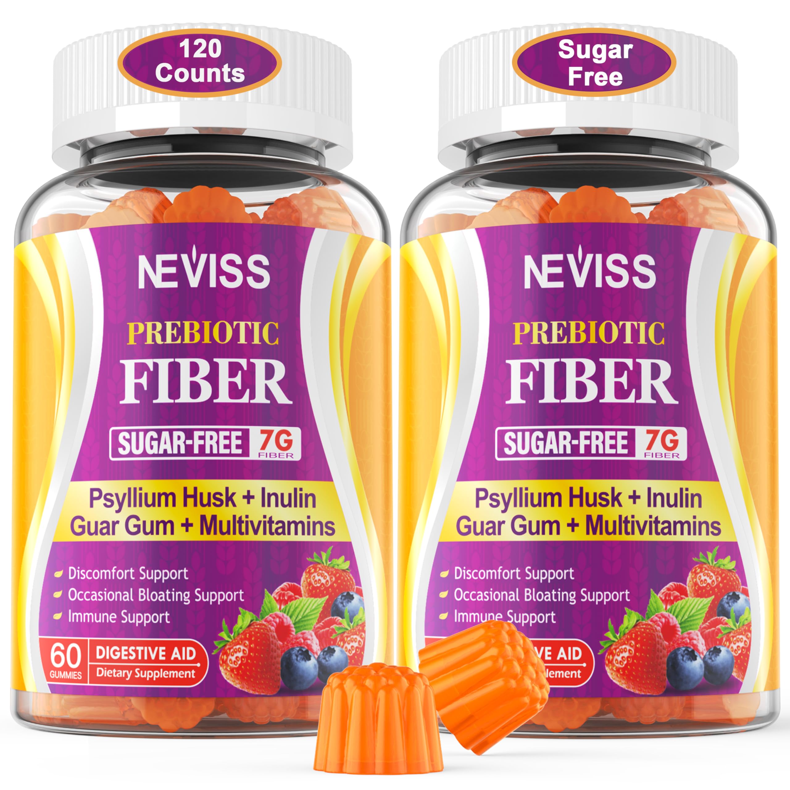 Fiber Gummies For Adults With Psyllium Husk 7g Soluble Insoluble ...