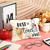 Vista 4 de Fumete Juego de regalos de agradecimiento para profesores para mujeres, bolsa de maquillaje con inicial, llavero para regalo de graduación