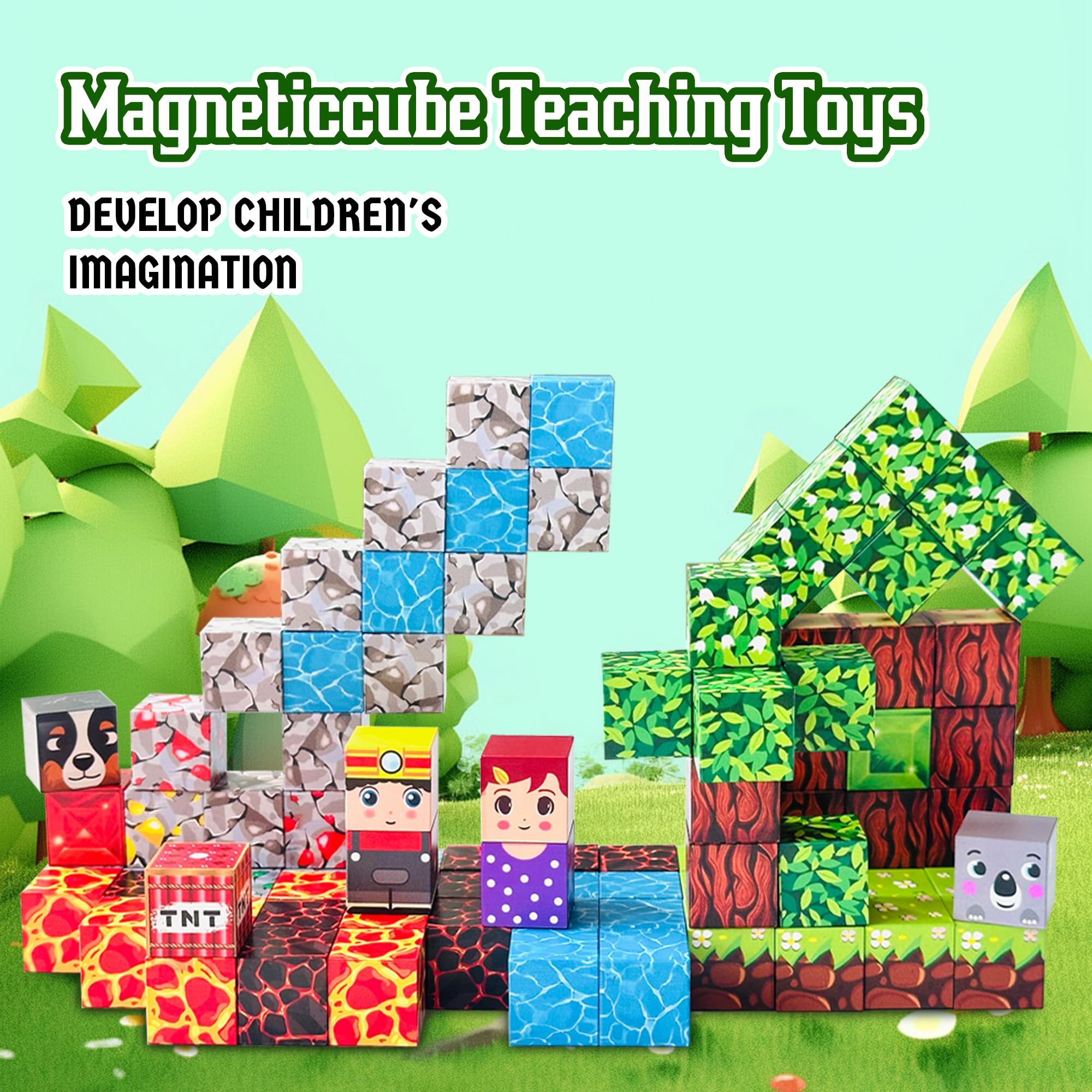 Magnetic Blocks - 100 PCS Magnetic Building Blocks - Construction Building Toys for Montessori STEM Sensory Toys for Boys Girls Age 3 4 5 6 7 8 9 10 — view 5