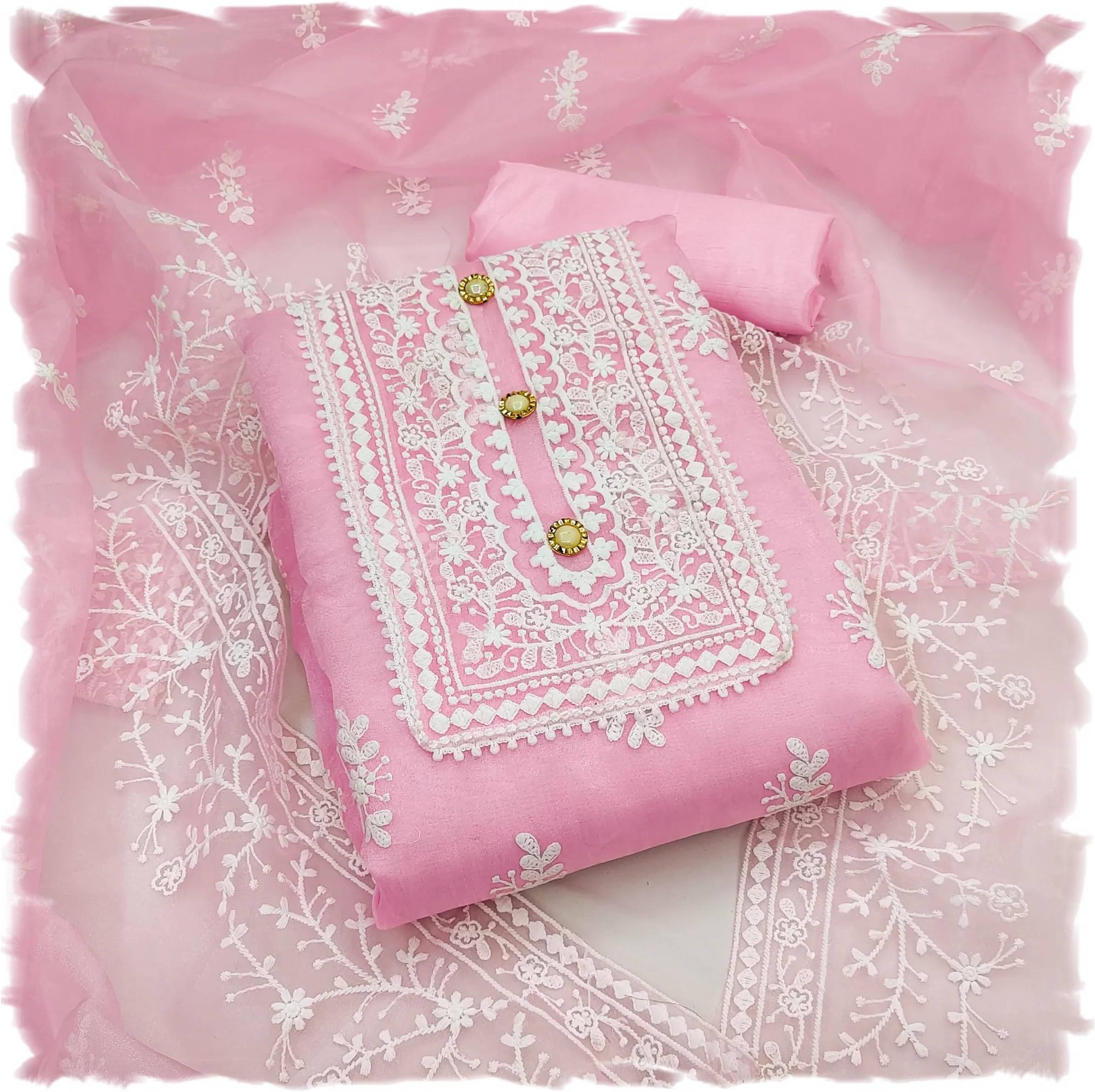Sidhidata Cotton Women's Organza Embroidered Unstitched Salwar Suit Dress Material With Embroidery Work Dupatta (Dm Humtum_Free Size)