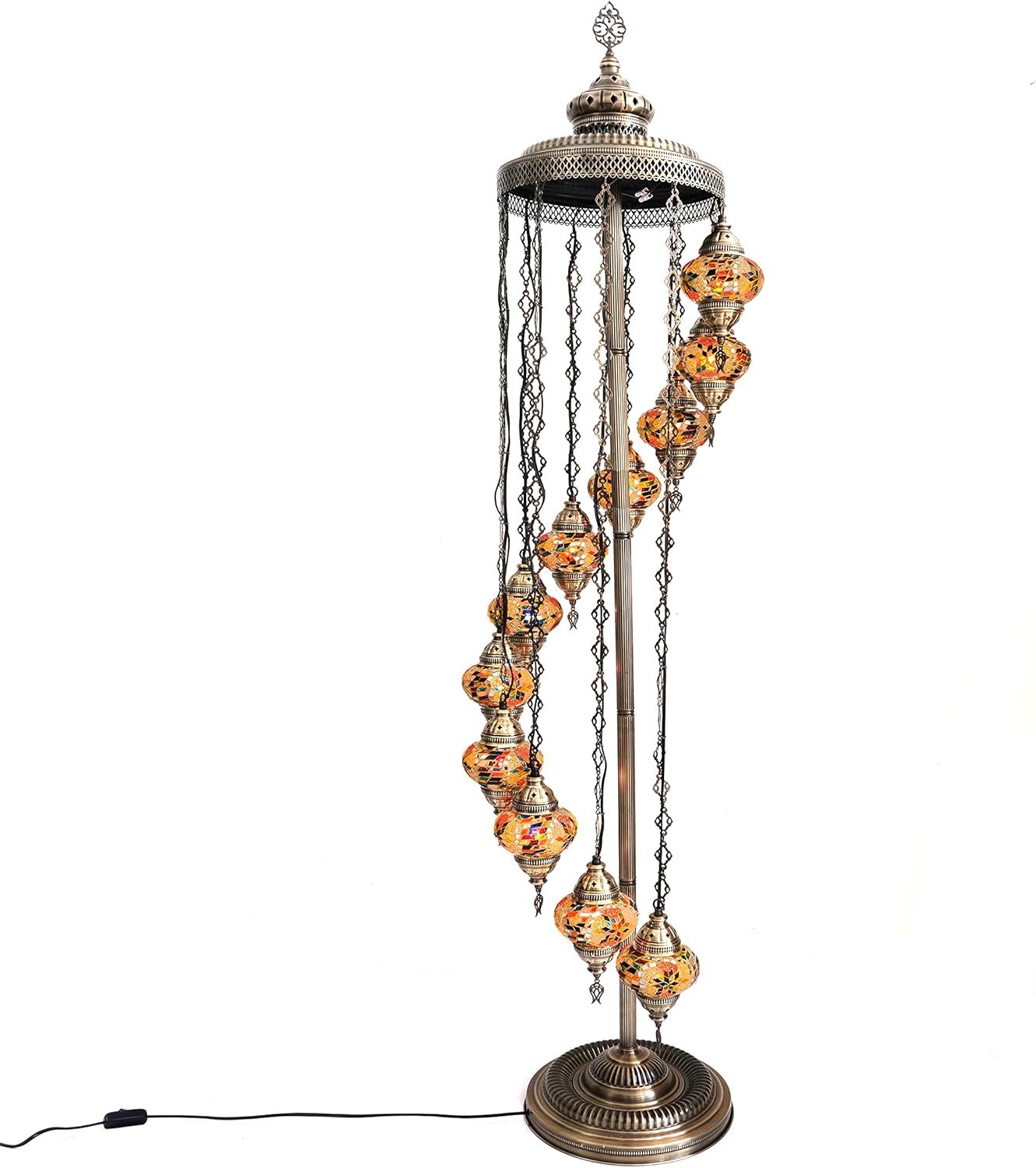 Asylove Turkish Mosaic Floor Lamp, 11 Globe Moroccan Standing Lamp, Authentic Home Decorations, Livingroom Lighting 5 İnch Globe Lamp, Total Dimensions 20 x 20 x 86 inch, (Wildflower)