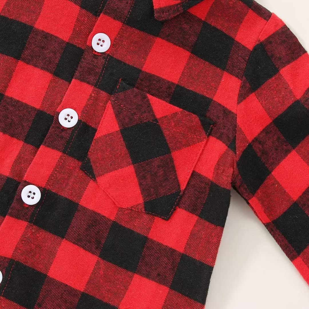 Conjunto de ropa de bebé para niños pequeños, camisa a cuadros rojos, con agujeros rasgados, jeans para otoño e invierno, 1-5T