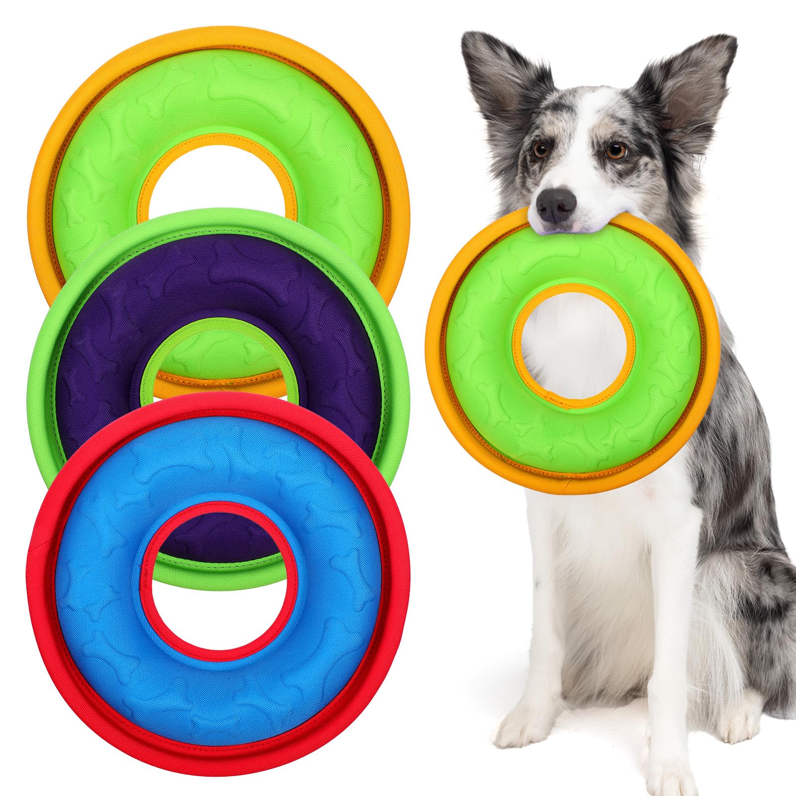 3 Stück Haustier-Flugscheiben – 22,9 cm, interaktives Flyer-Spielzeug, fütterbar, leichtes Fang- und Apportierspielzeug für kleine, mittelgroße und große Hunde, schwimmt im Wasser und sicher