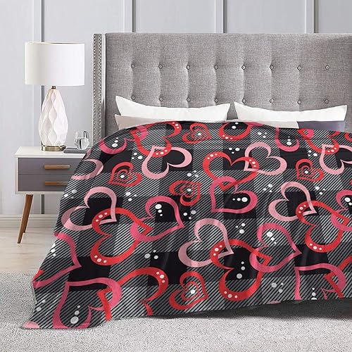 Miniatura 5 de Manta a cuadros con corazón rojo, cálida, acogedora, ligera, romántica, regalo para el día de San Valentín, manta de franela para sofá, cama,