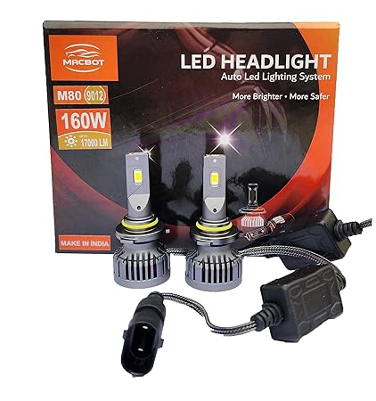 MACBOT Made In India M80-9012 High lumen Car LED HeadLight Bulb for Grand Vitara and toyota Glanza with 2 Year Replacement warranty (Set of 2, 80/80W 12V