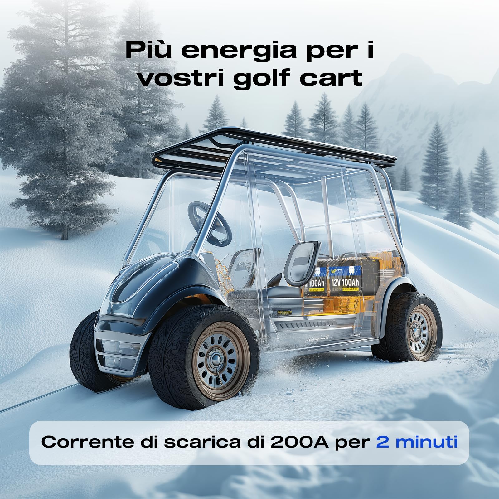 Wattcycle Batteria litio 12V 100Ah LiFePO4, BMS 100A e Protezione Bassa Temperatura, Potenza 1280W, 8000-15000 Cicli, per Camper, Sistema Solare, Off-grid