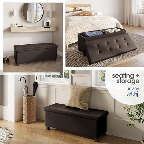 Miniatura 67 de Otomana plegable para dormitorio o sala de estar, con contenedores de almacenamiento, reposapiés para el extremo de la cama, soporta hasta 660 lb,