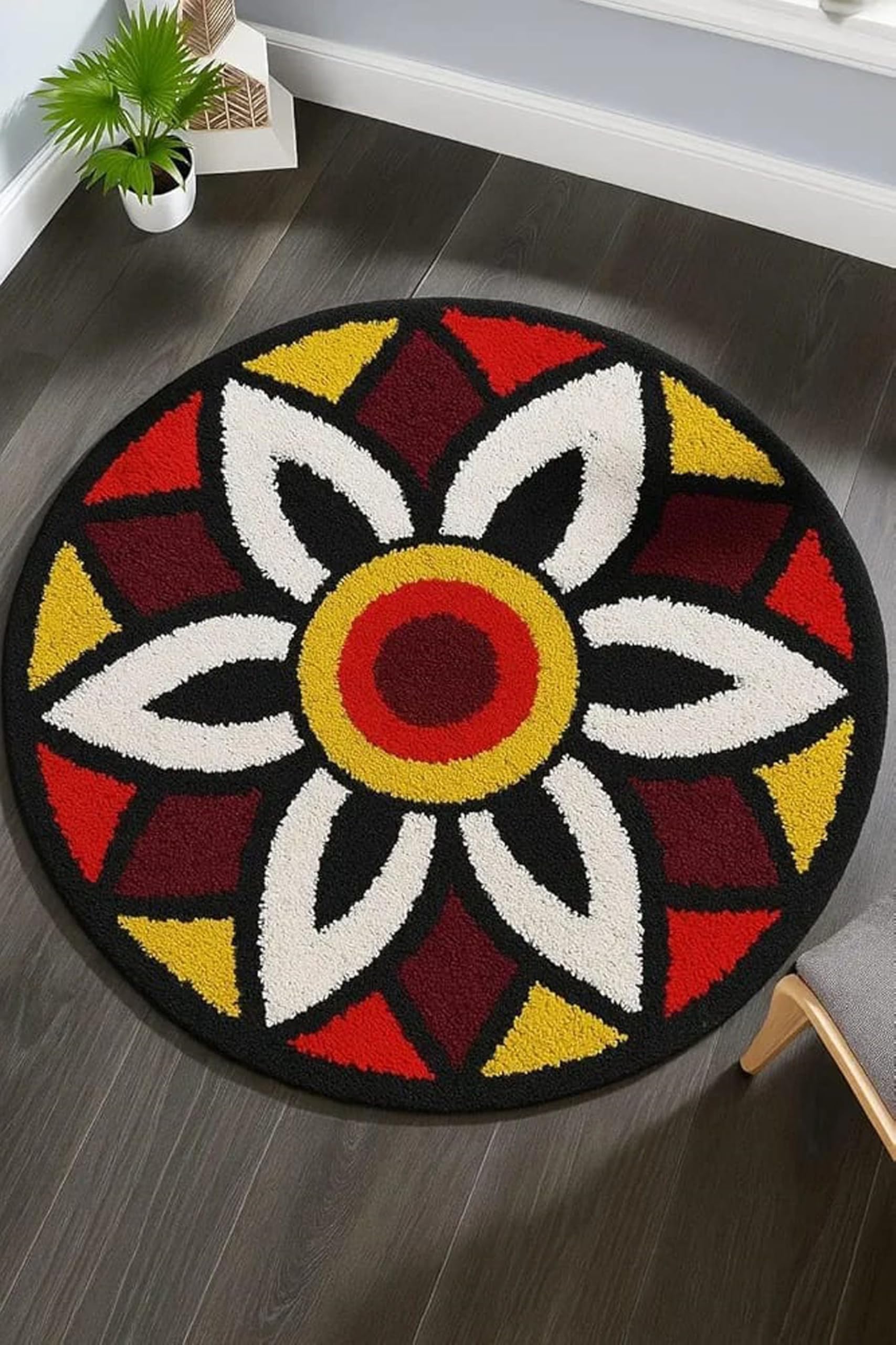 Traditional As Well As Polyester Antiskid Modern Rangoli Round Shape Round Shape Door Mat For Home Decoration Rangoli Mats For Floor Decoration Door Decoration (24X24 Inch,Multi Color