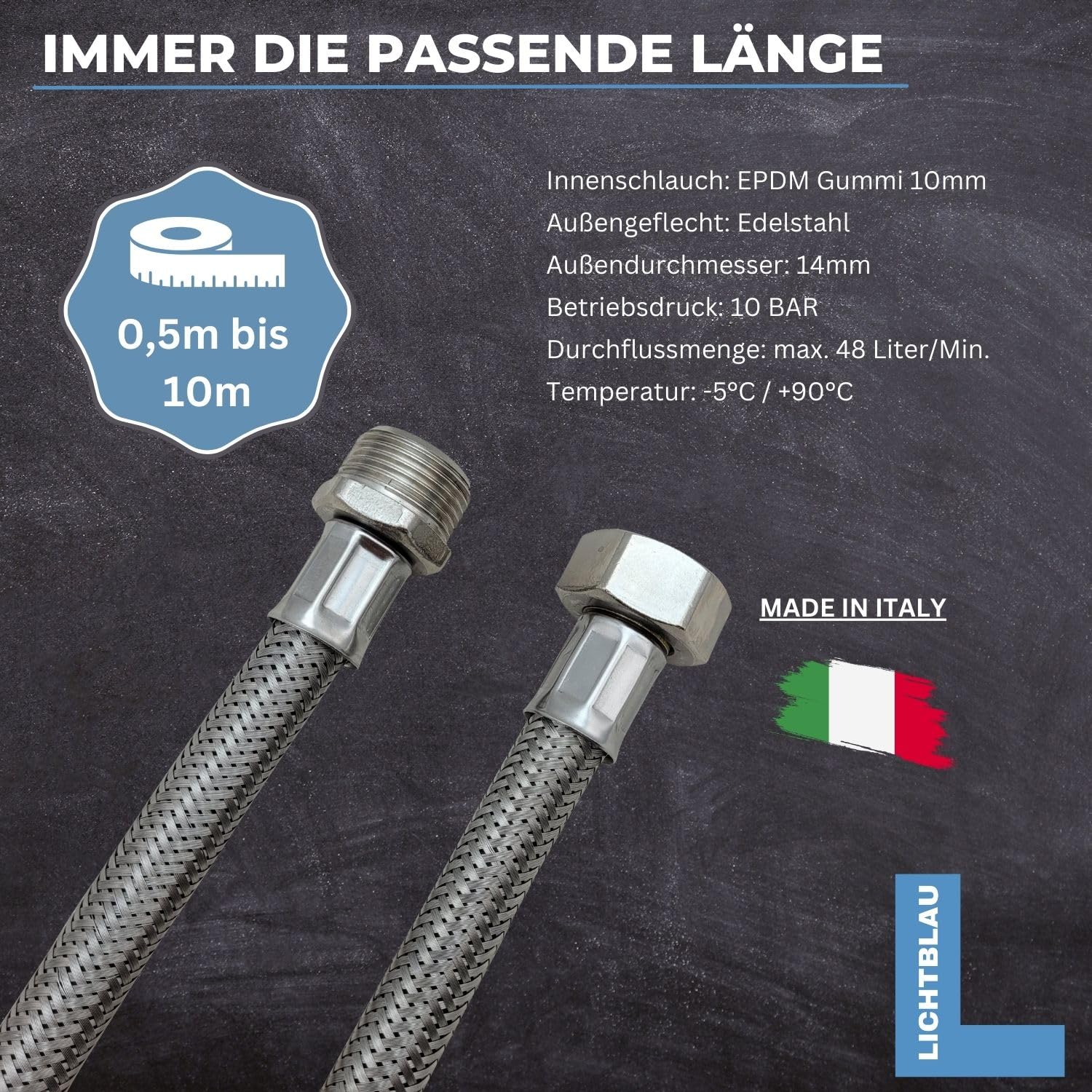LICHTBLAU Edelstahl Panzerschlauch Verlängerung | 1,5m | 3/4 Zoll | Zulaufschlauch für Waschmaschine & Spülmaschine, geeignet für Aquastop-Systeme