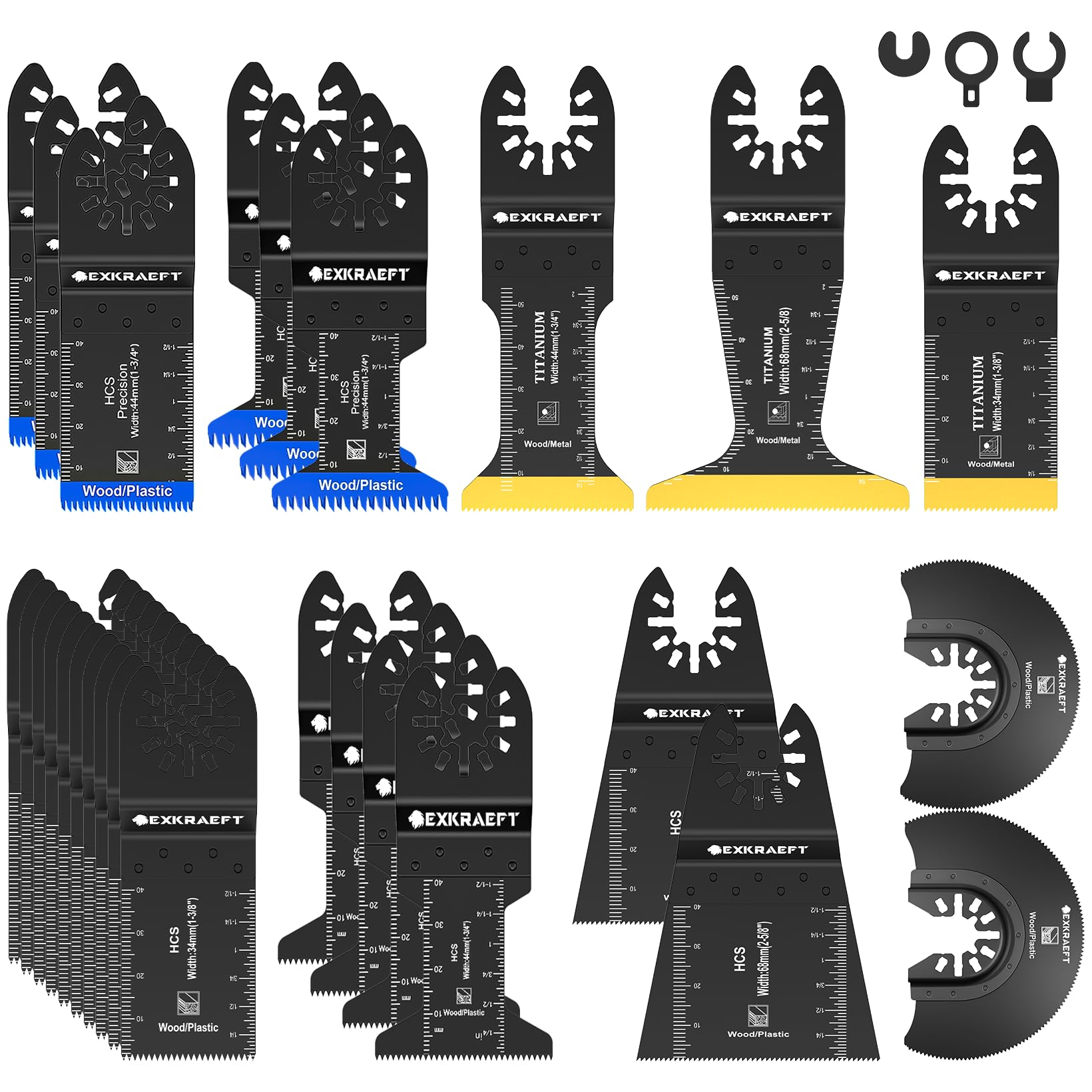 EXKRAEFT 30Pcs Multitool Blade Kits for Metal Wood and Drywall Japanese Tooth Multi Tool Blades