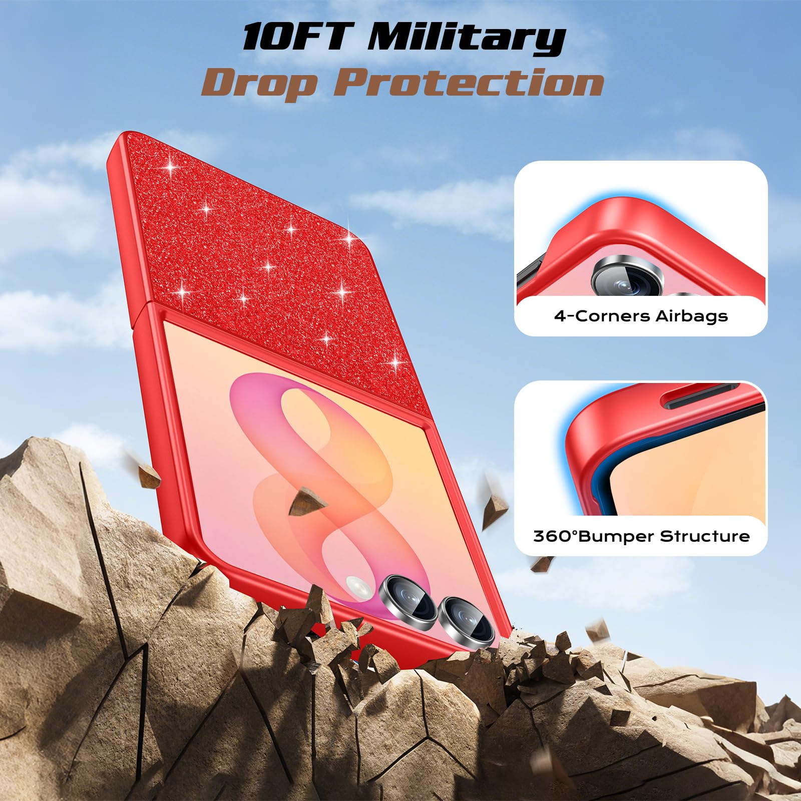 Coque de protection pour Samsung Galaxy Z Flip 8 à paillettes (rouge)