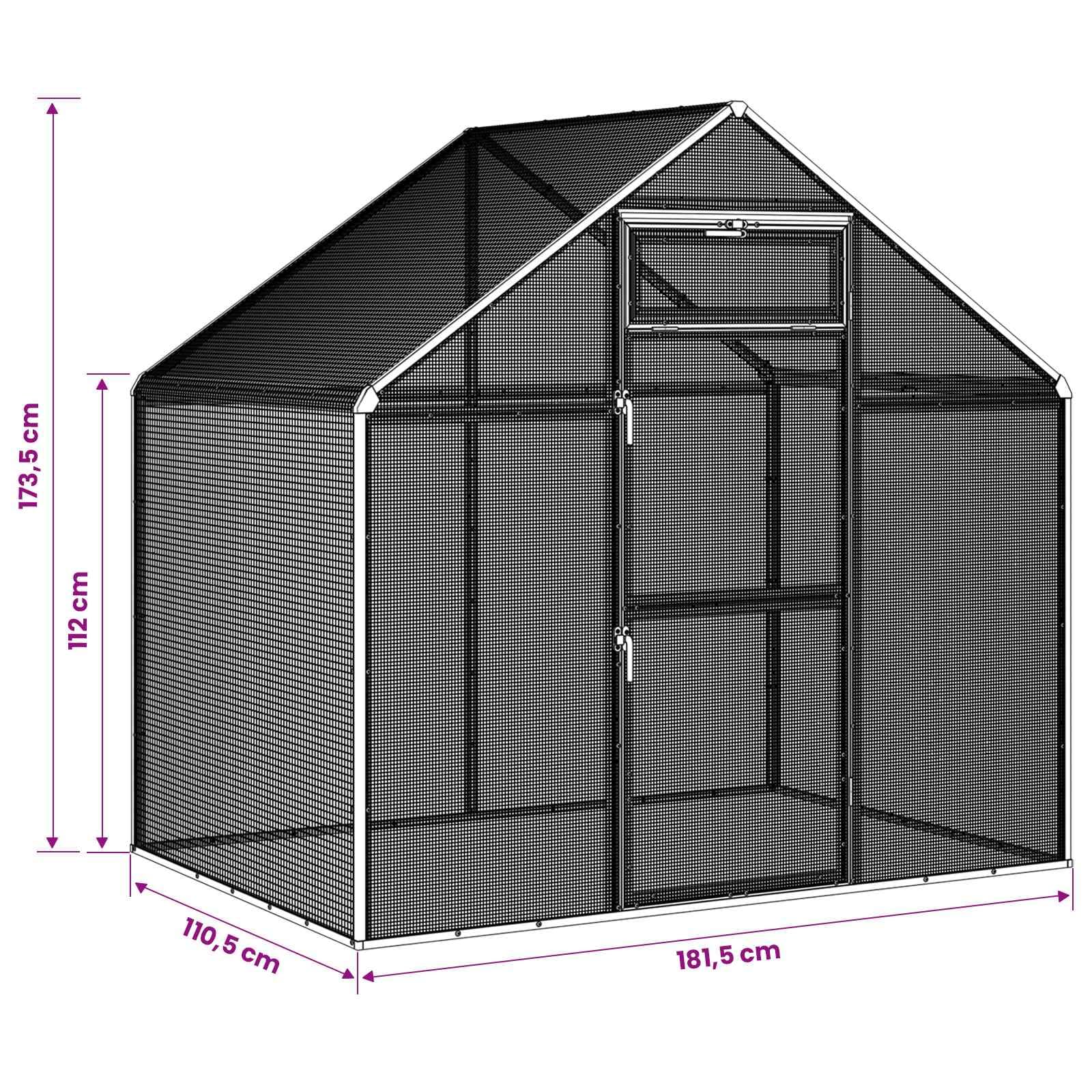 Mangloder Vogelkäfig Silber aus geschweißtem Drahtgewebe, Voliere 181,5 x 110,5 x 173,5 cm mit Schloss und Fenster, für Garten Balkon Außenbereich, Schutz für Wellensittich und Papagei