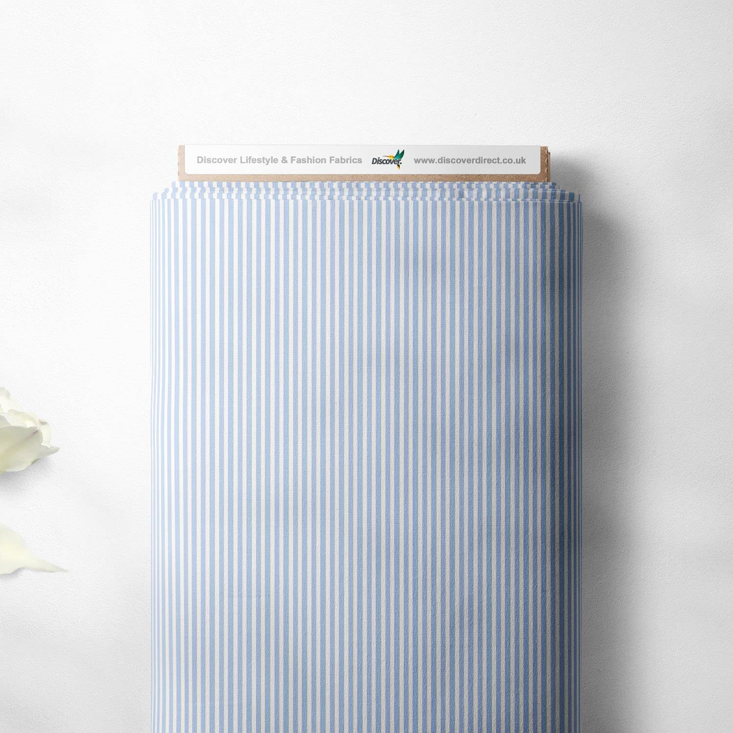 Discover Lifestyle & Fashion Fabrics Light Blue 100% Cotton Candy Stripe Lines Design Children Kids Craft Quality Fabric Material | 55" - 140 Cm Wide (Per Metre, )