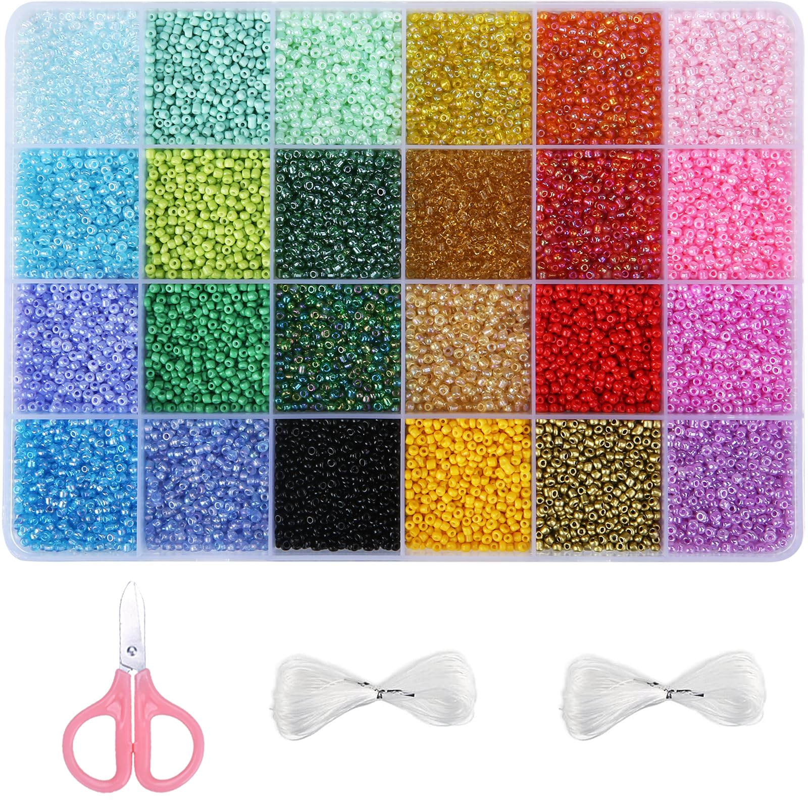 Greentime 11/0 Seed Beads Glass Seed Beads for Waist Beads Making Waist Bead Kits for Jewelry Making Supplies DIY Bracelet Necklaces Crafting (22800pcs 24 Colors 2MM)