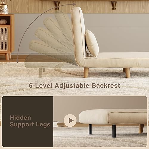 Miniatura 6 de Aiho Sofá Cama Futón, Silla Cama Convertible 3 en 1, Silla Futón con Respaldo Ajustable de 6 Niveles y Almohada para Cuarto de Huéspedes,