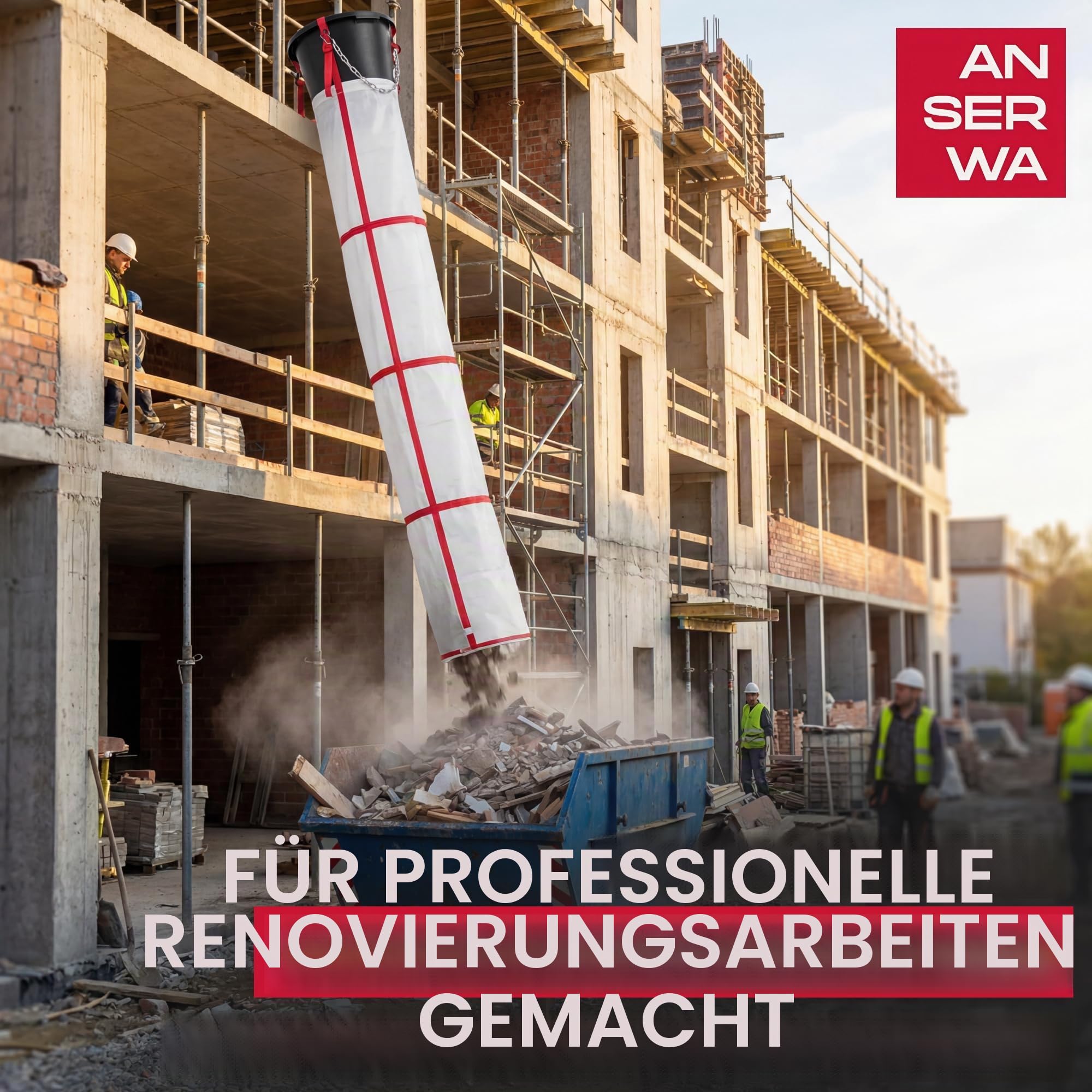Flexible Schuttrutsche 5m | Bauschuttrutsche mit Einfülltrichter & Spanngurten | Robuste Abfallrutsche für Bauschutt, Renovierung & Baustelle | Schnelle Montage & Platzsparend