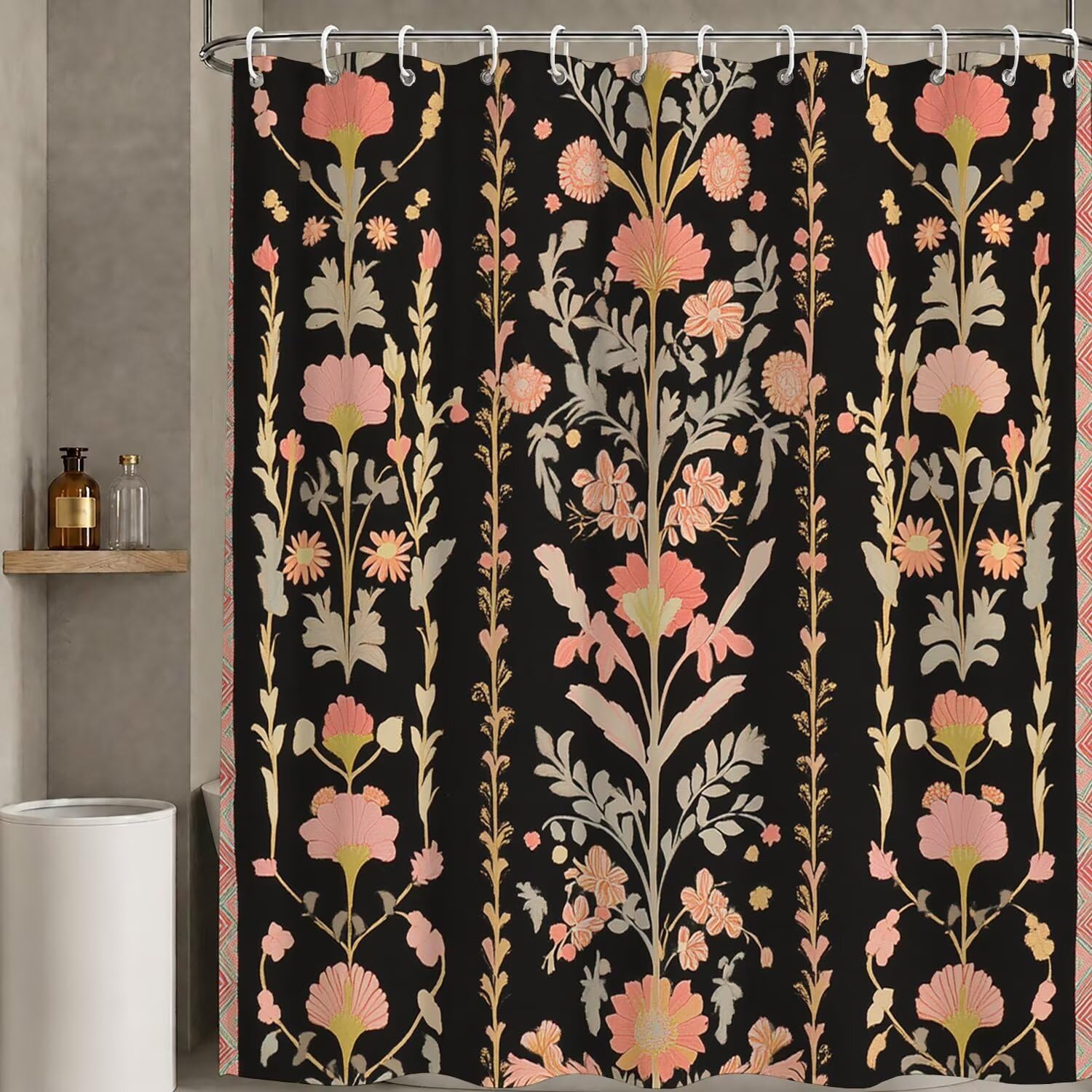 Rideau douche retro tissu polyester fini les sols inondes de bain
