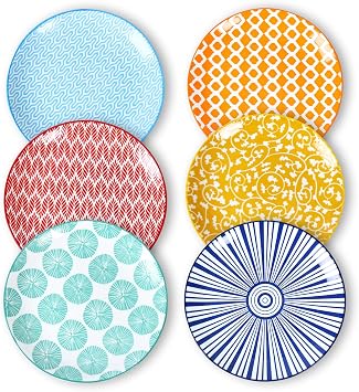 Selamica Ceramic Dessert Plates, 7 Inch Small Plates, Appetizer Plates for Kitchen, Set of 6, Microwave Dishwasher Safe, Assorted Colors