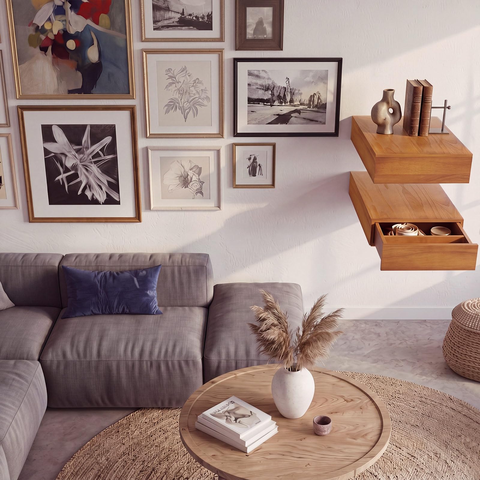 Best Floating Shelf With Drawer: Top 5 Picks for 2026 2 Pinkunn 2 Pack Floating Shelves with Drawers Natural Solid Wood 15.7x9.8 in — product photo