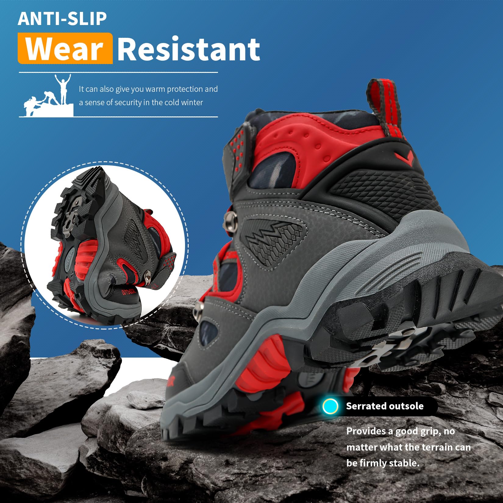 ASHION Jungen Winterschuhe Kinder Winterstiefel gefüttert und wasserdicht – rutschfeste Outdoor Wanderschuhe
