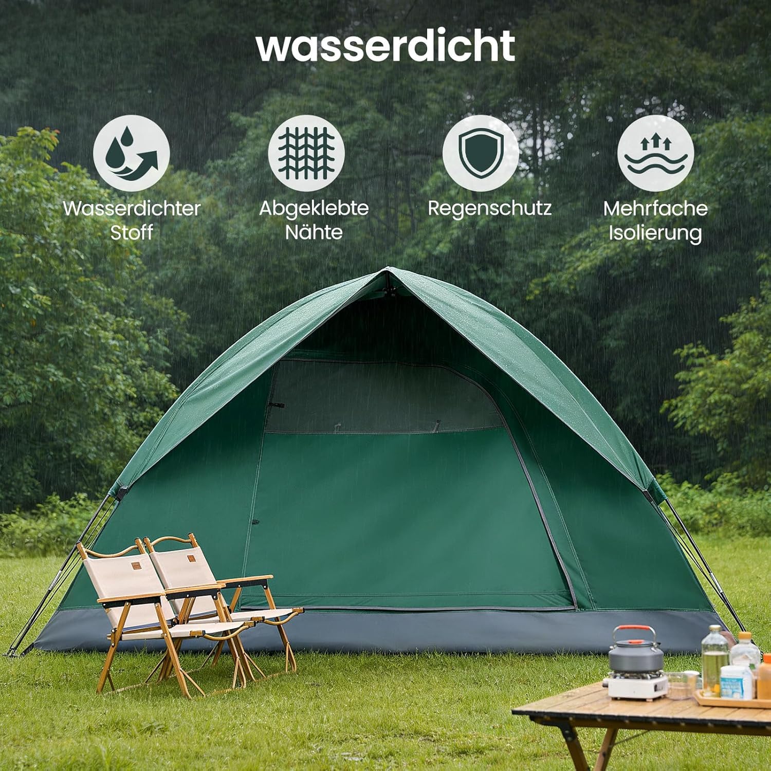 Kuppelzelt 2-3 Personen Camping Zelt Wasserdicht Winddicht Ultraleicht Trekkingzelt Schnellaufbau Outdoor Zelt mit Fiberglasstangen & Belüftung für Camping Wandern Festival